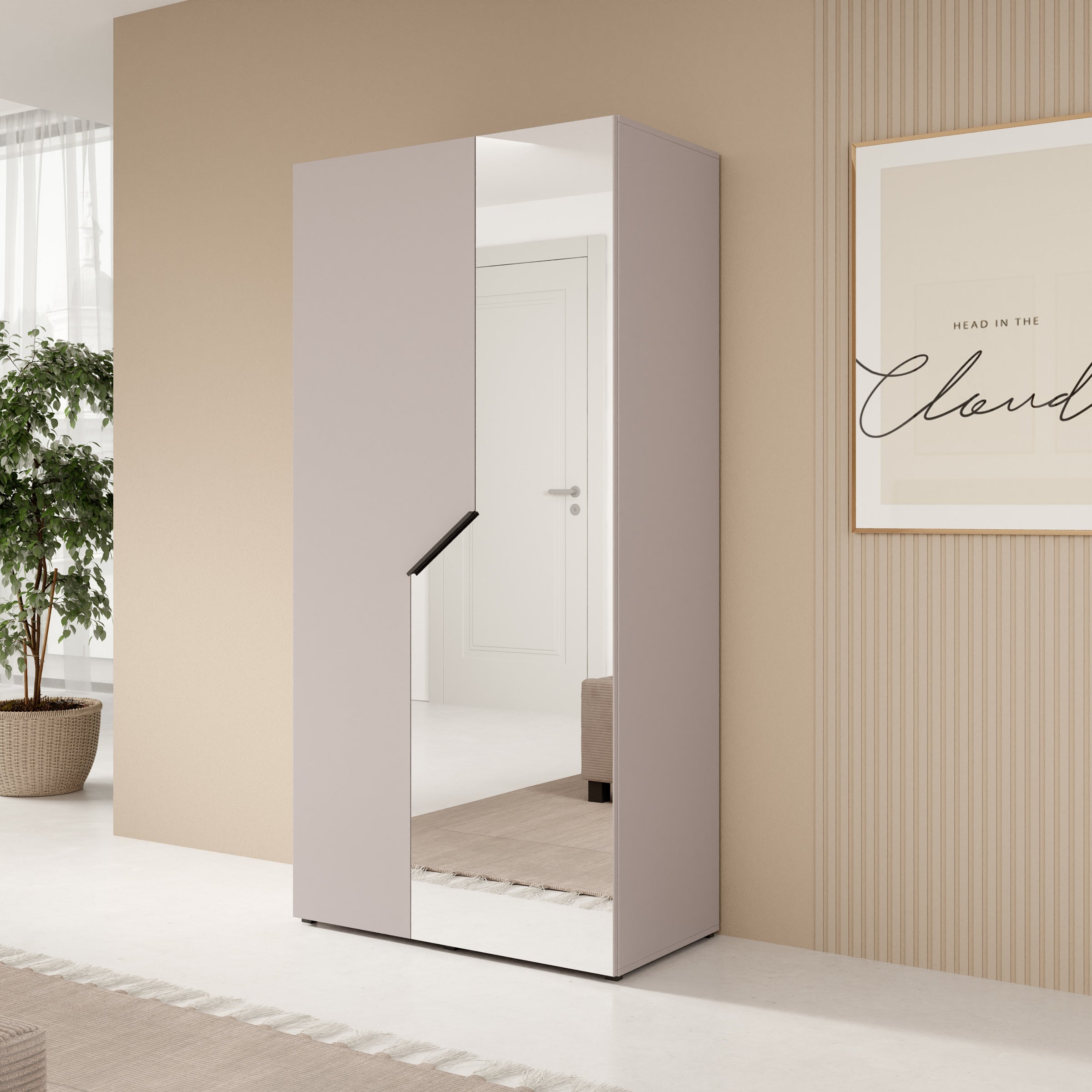 Arena - Kledingkast 2-deurs met spiegel - Beige - 100x50x202 cm