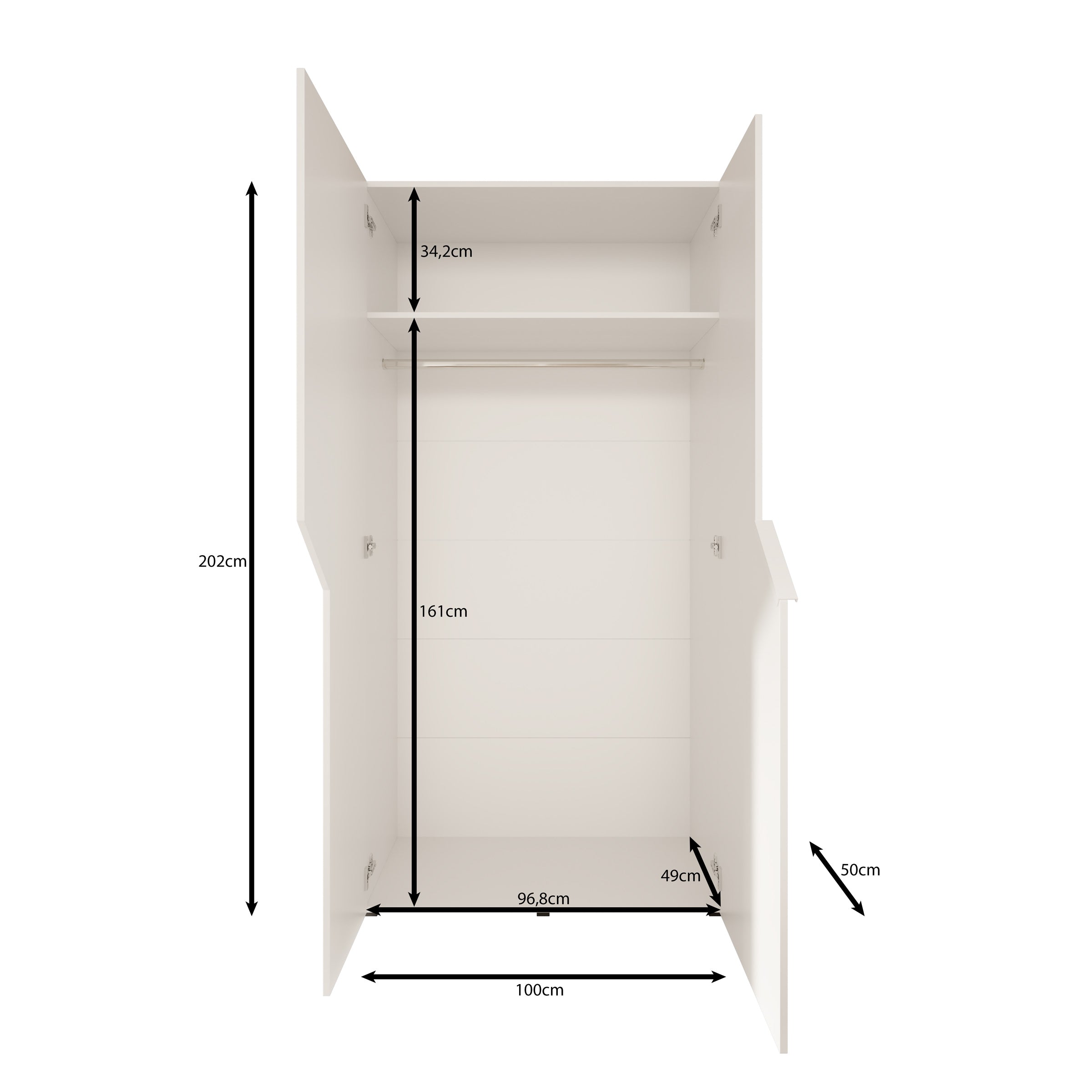 Arena - Kledingkast 2-deurs met spiegel - Beige - 100x50x202 cm