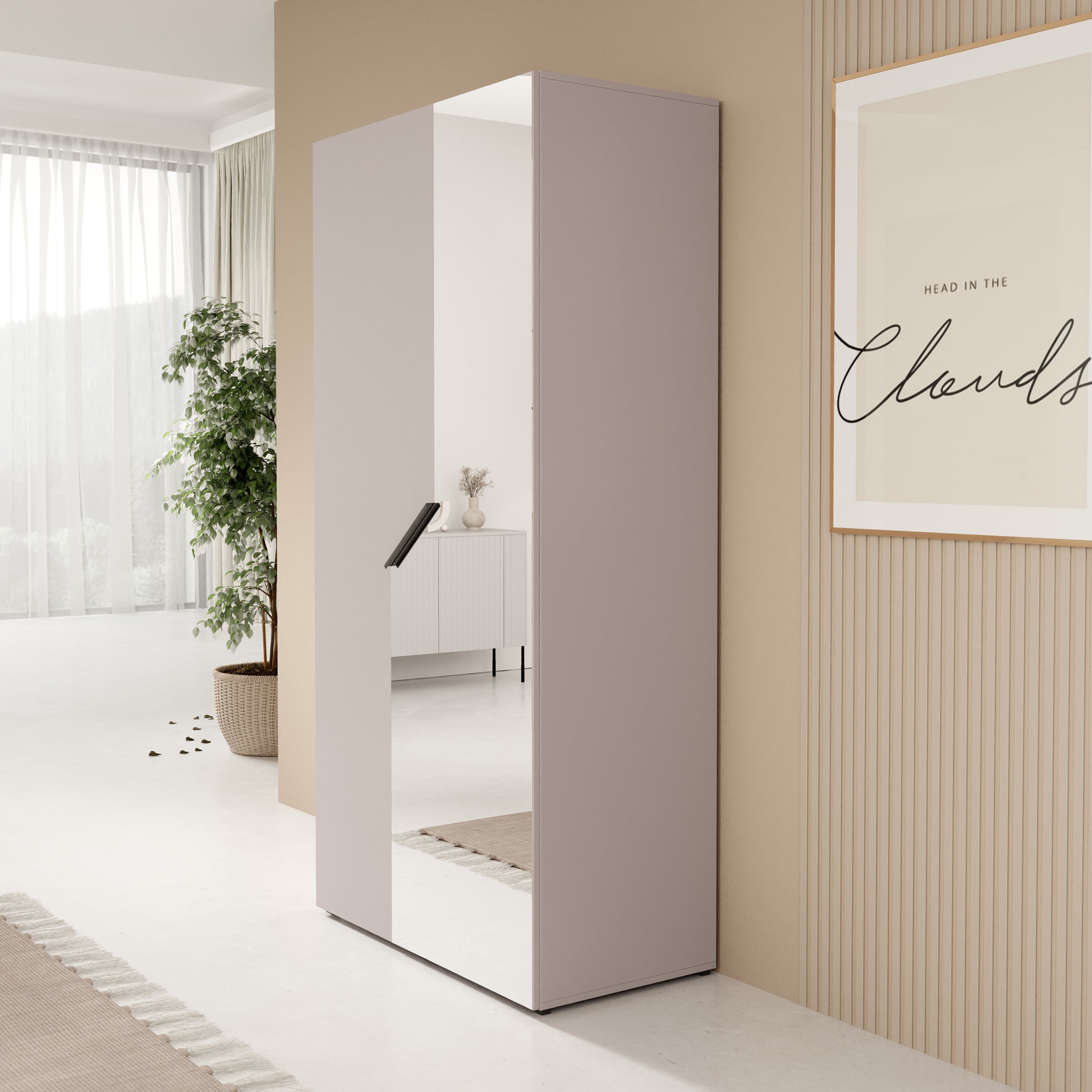 Arena - Kledingkast 2-deurs met spiegel - Beige - 100x50x202 cm