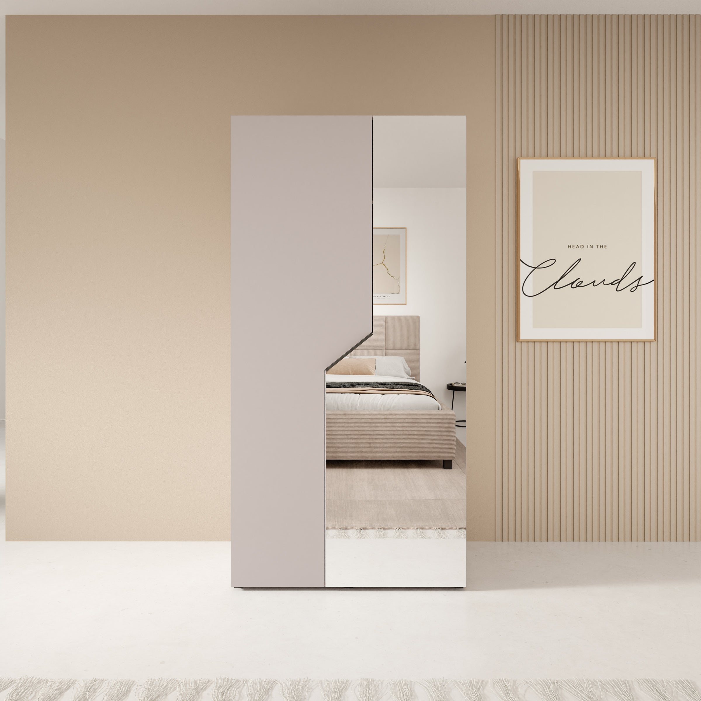 Arena - Kledingkast 2-deurs met spiegel - Beige - 100x50x202 cm