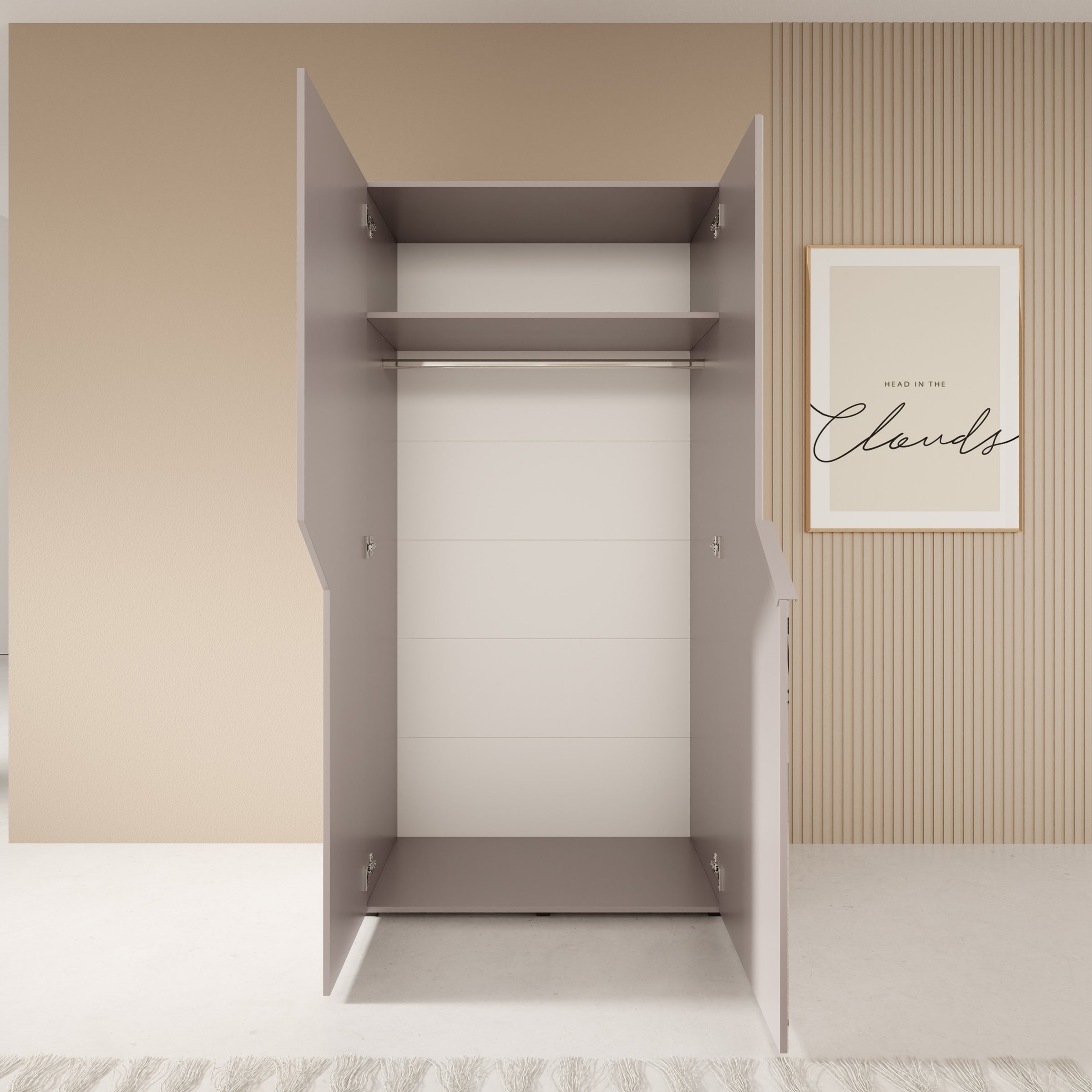 Arena - Kledingkast 2-deurs met spiegel - Beige - 100x50x202 cm