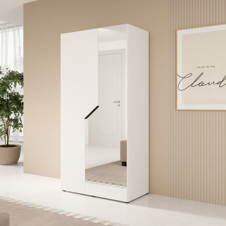 Arena - Kledingkast 2-deurs met spiegel - Wit - 100x50x202 cm