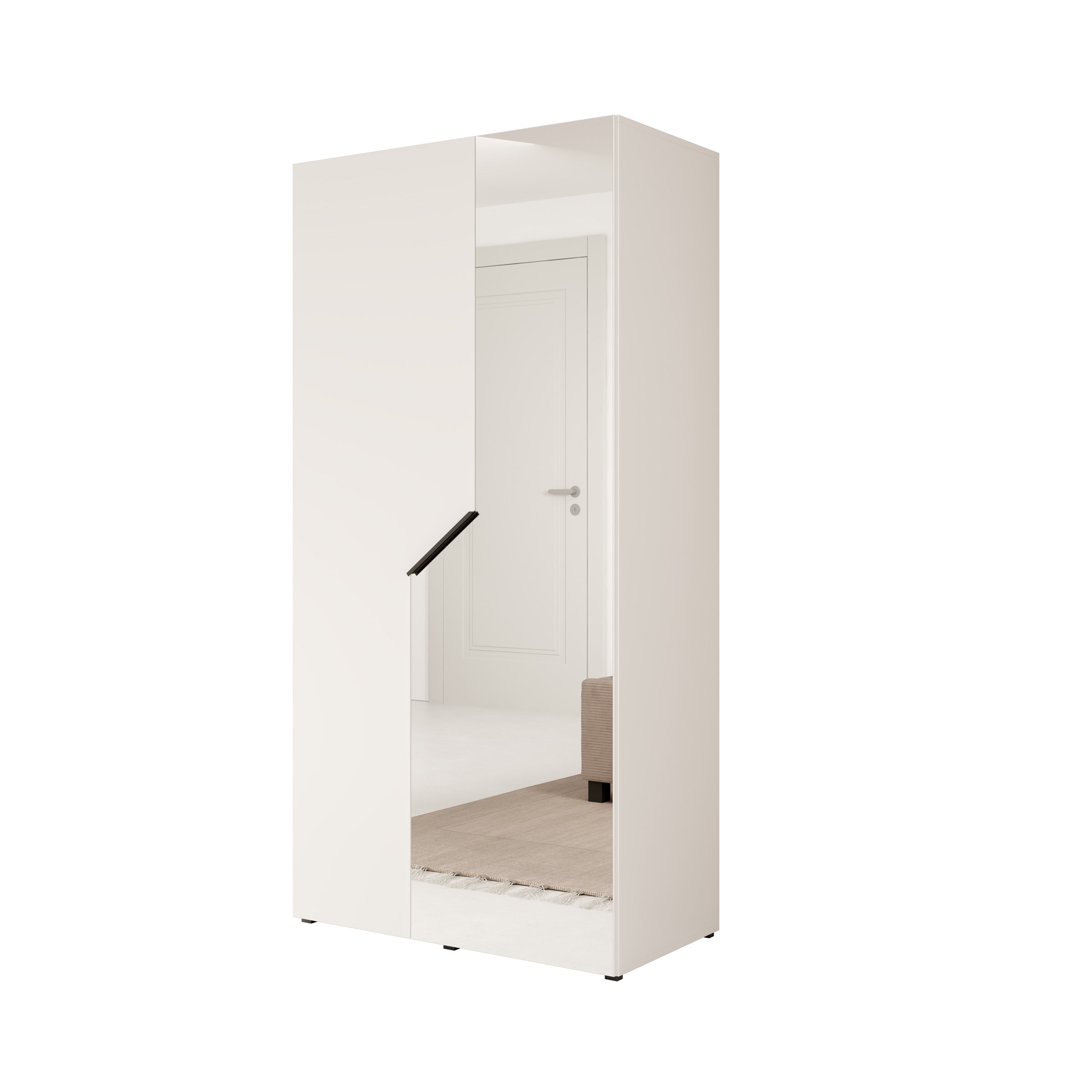 Arena - Kledingkast 2-deurs met spiegel - Wit - 100x50x202 cm