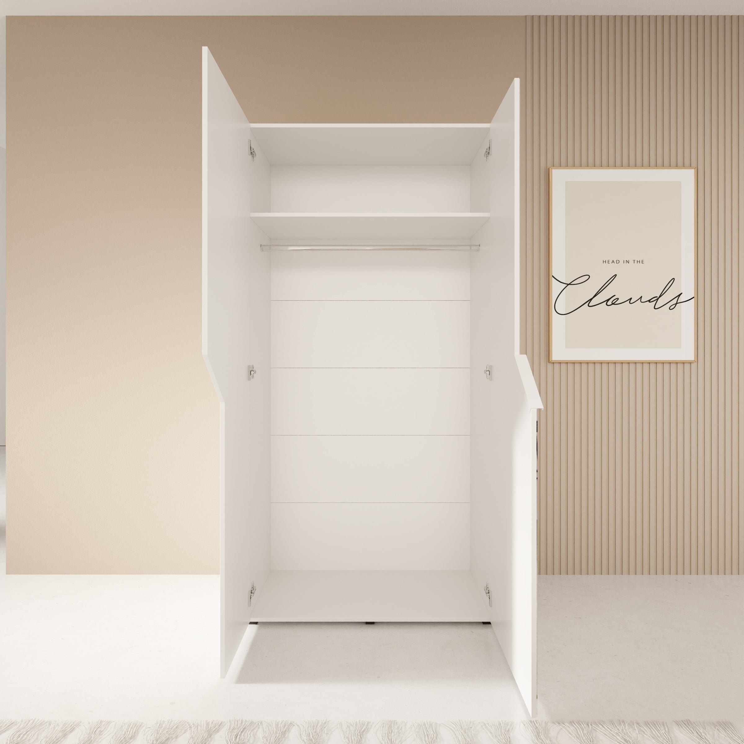 Arena - Kledingkast 2-deurs met spiegel - Wit - 100x50x202 cm