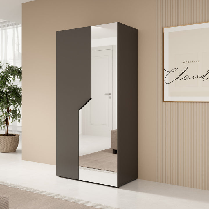 Arena - Kledingkast 2-deurs met spiegel - Zwart - 100x50x202 cm