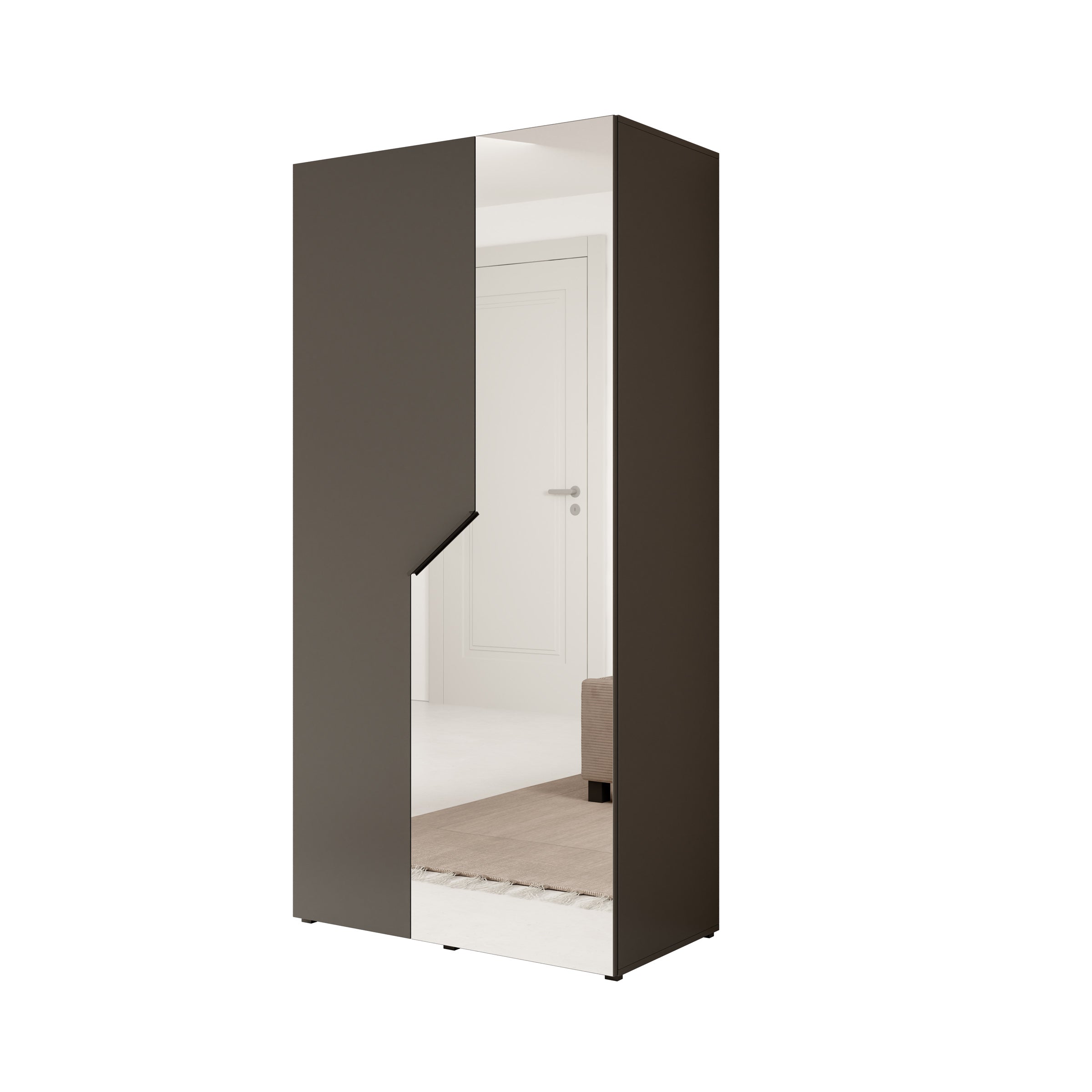 Arena - Kledingkast 2-deurs met spiegel - Zwart - 100x50x202 cm