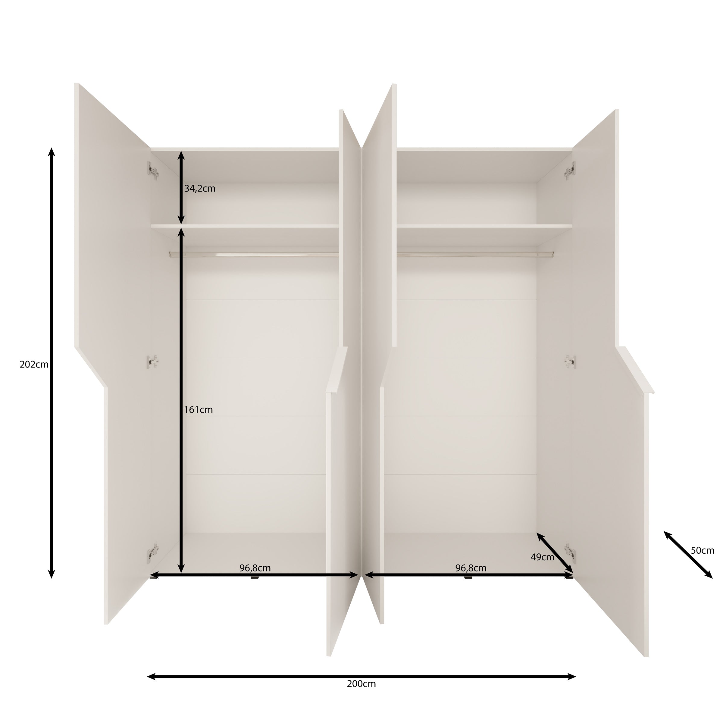 Arena - Kledingkast 4-deurs - Wit - 200x50x202 cm