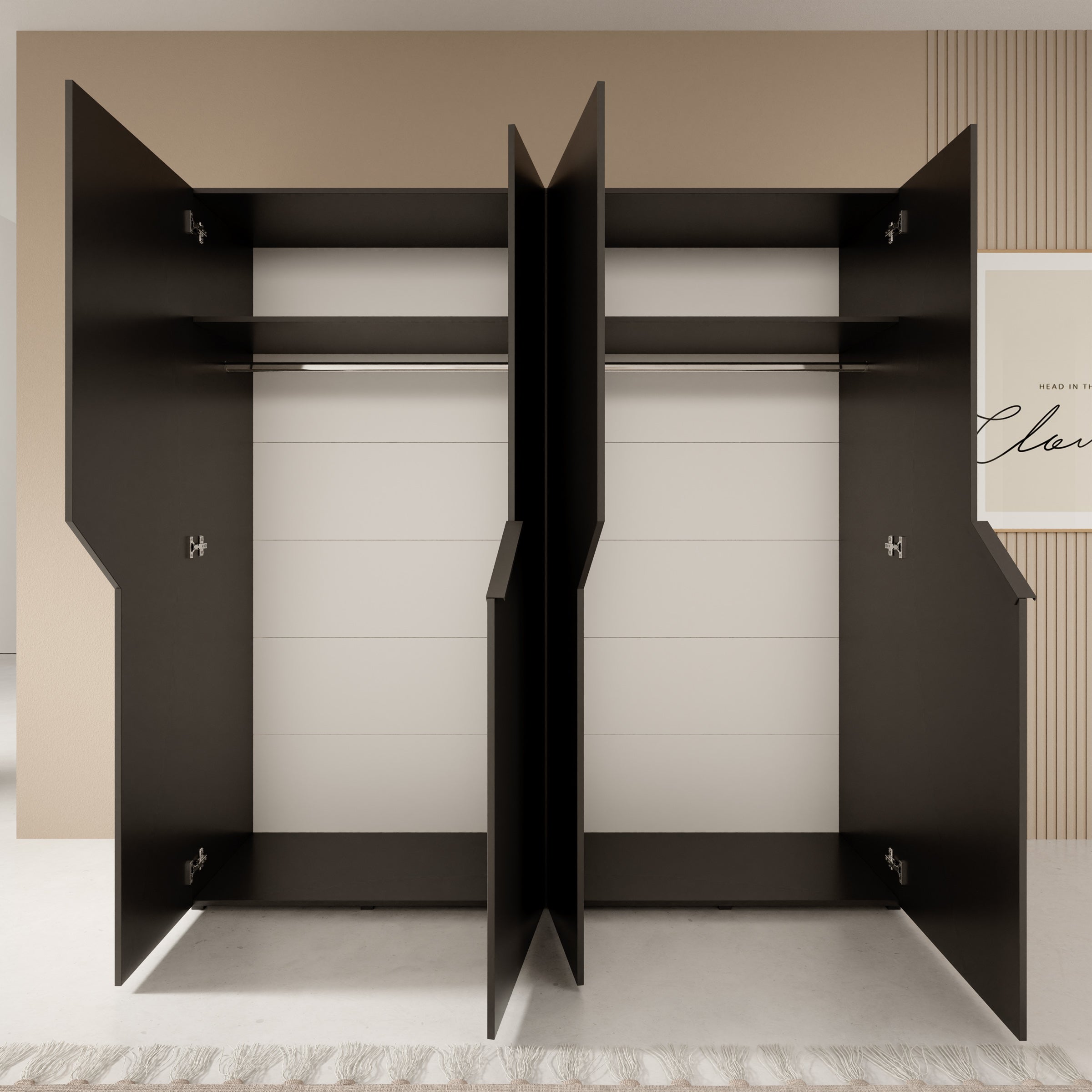 Arena - Kledingkast 4-deurs - Zwart - 200x50x202 cm