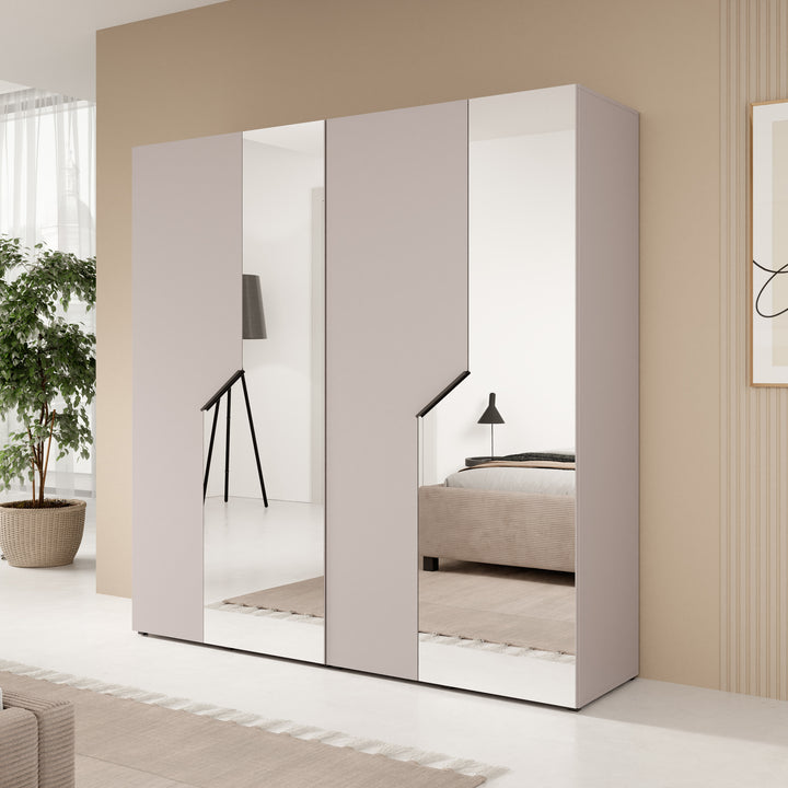 Arena - Kledingkast 4-deurs met spiegel - Beige - 200x50x202 cm