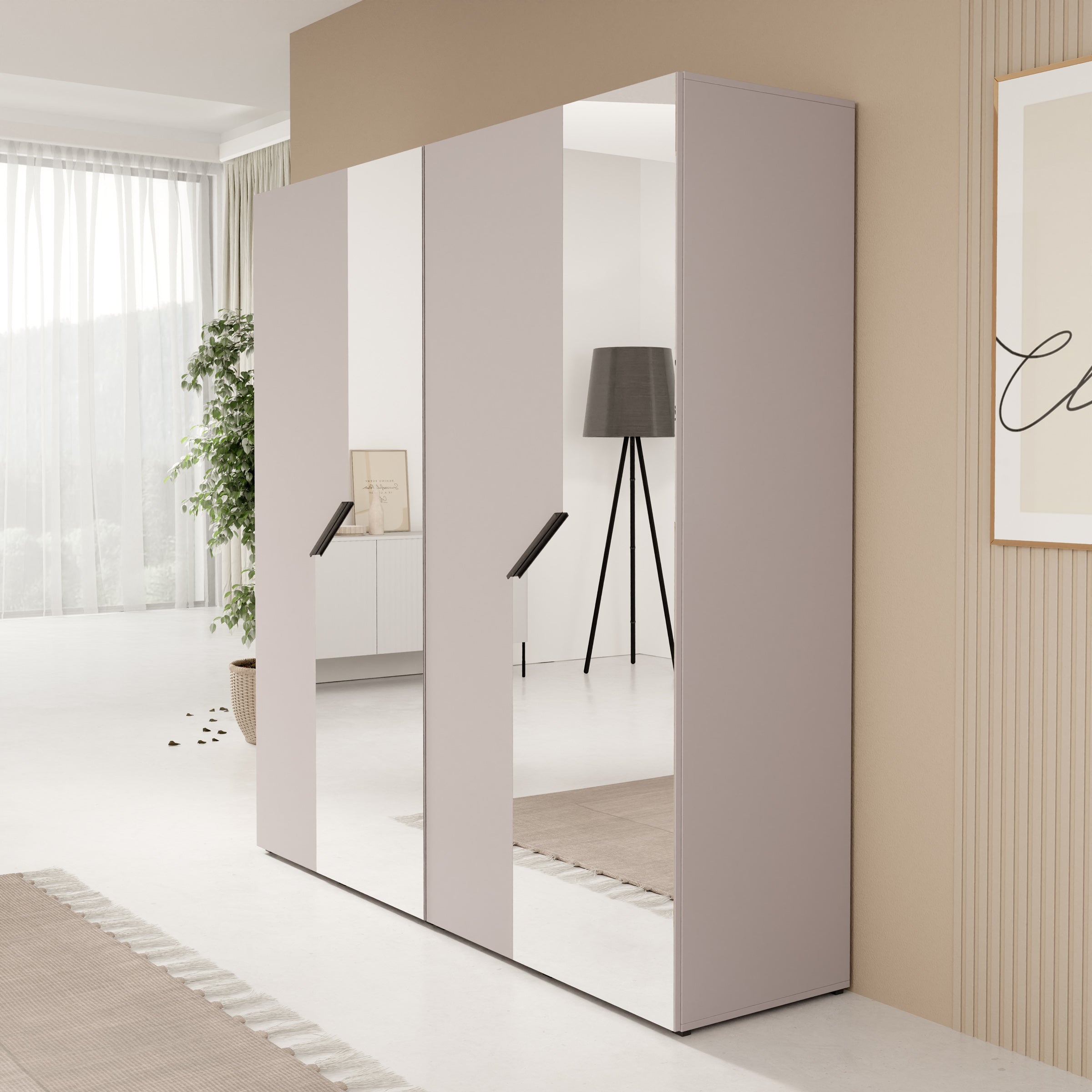 Arena - Kledingkast 4-deurs met spiegel - Beige - 200x50x202 cm