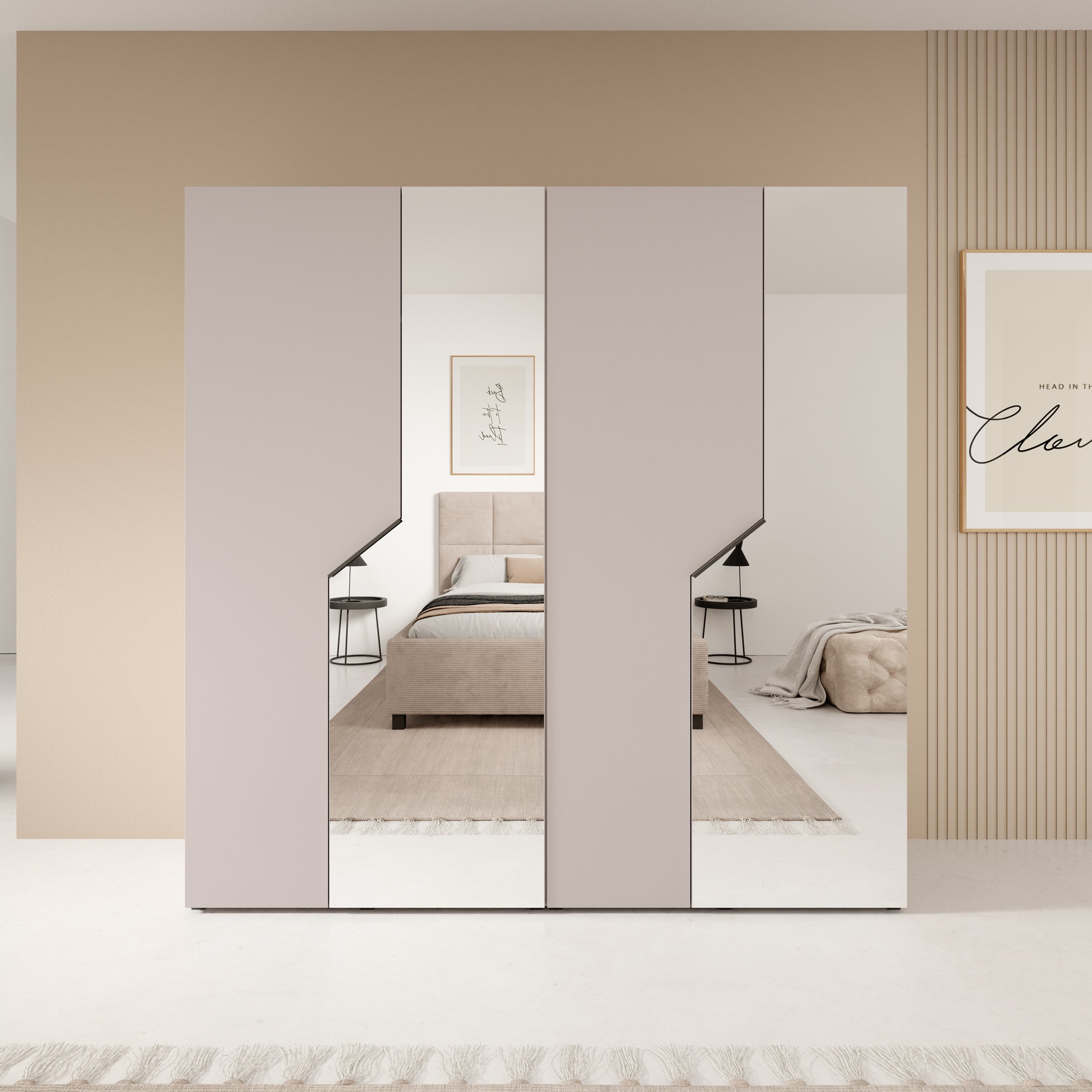 Arena - Kledingkast 4-deurs met spiegel - Beige - 200x50x202 cm