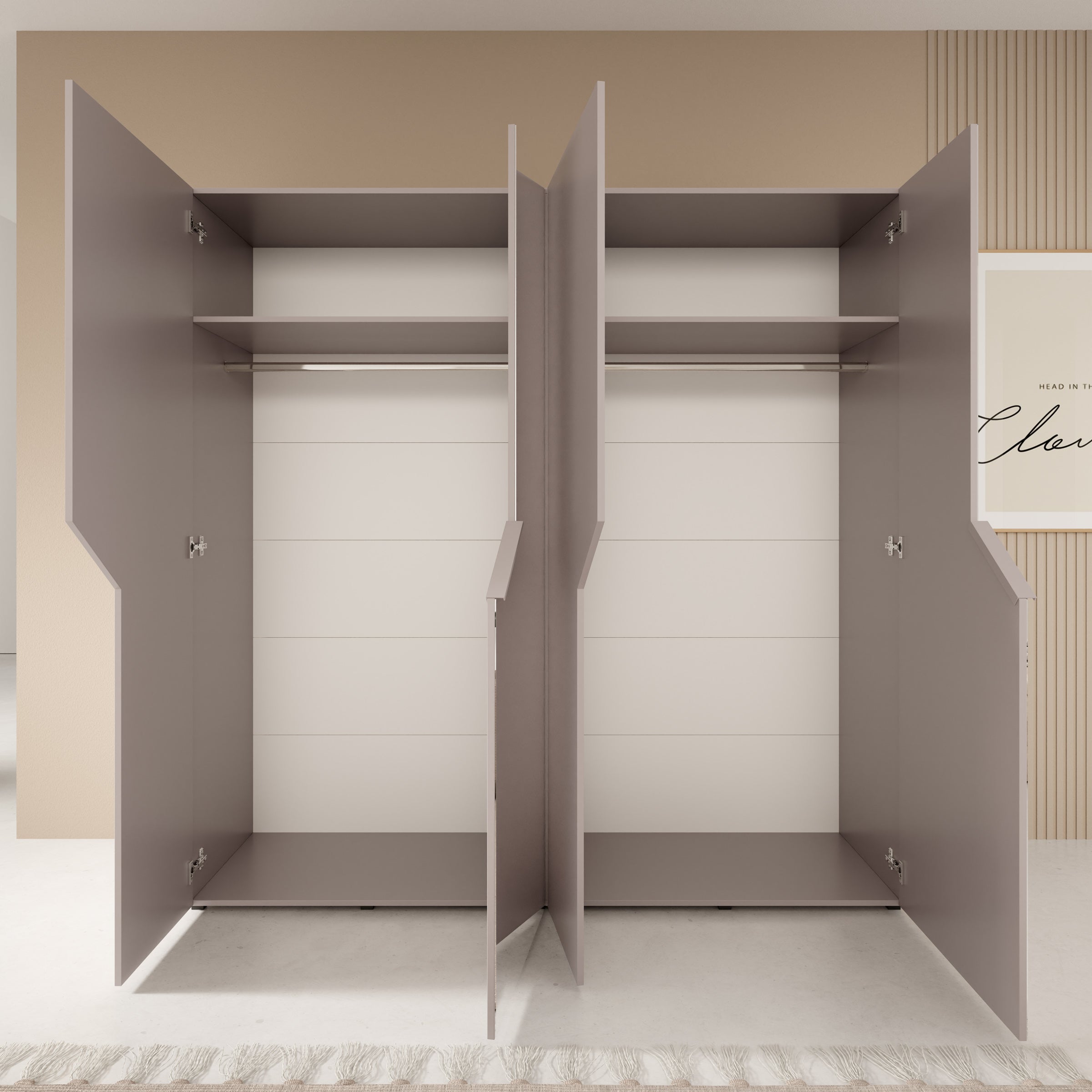 Arena - Kledingkast 4-deurs met spiegel - Beige - 200x50x202 cm