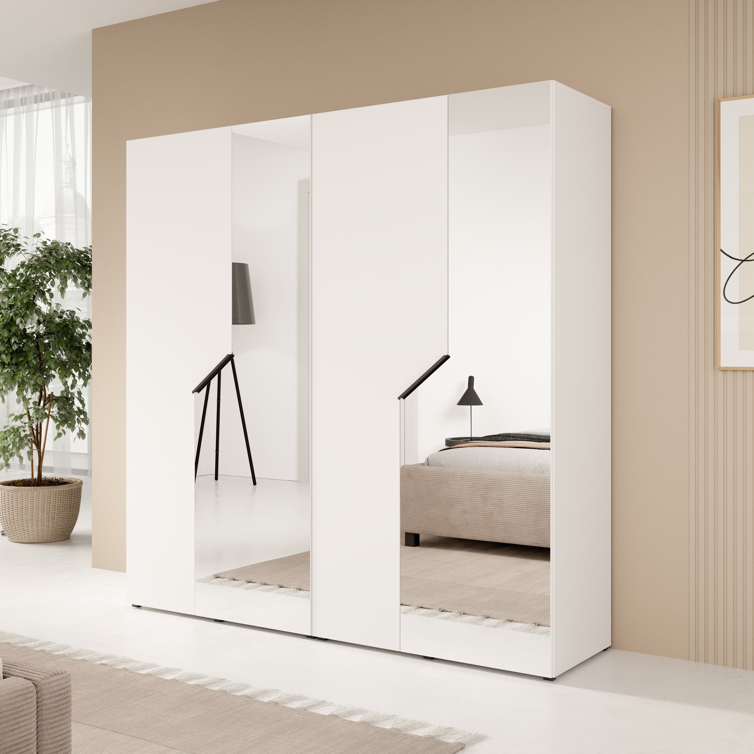 Arena - Kledingkast 4-deurs met spiegel - Wit - 200x50x202 cm