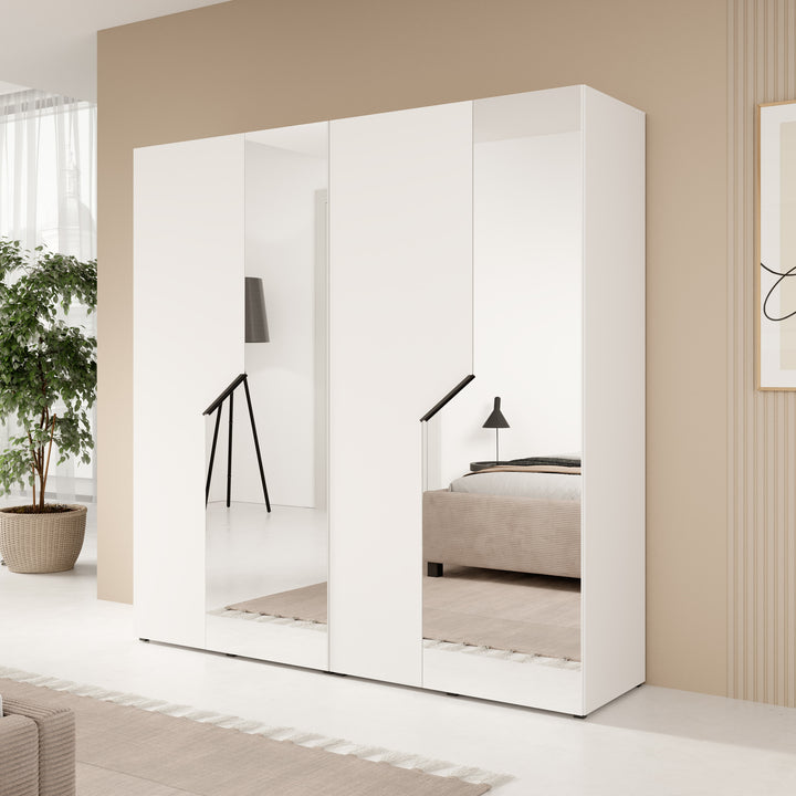 Arena - Kledingkast 4-deurs met spiegel - Wit - 200x50x202 cm