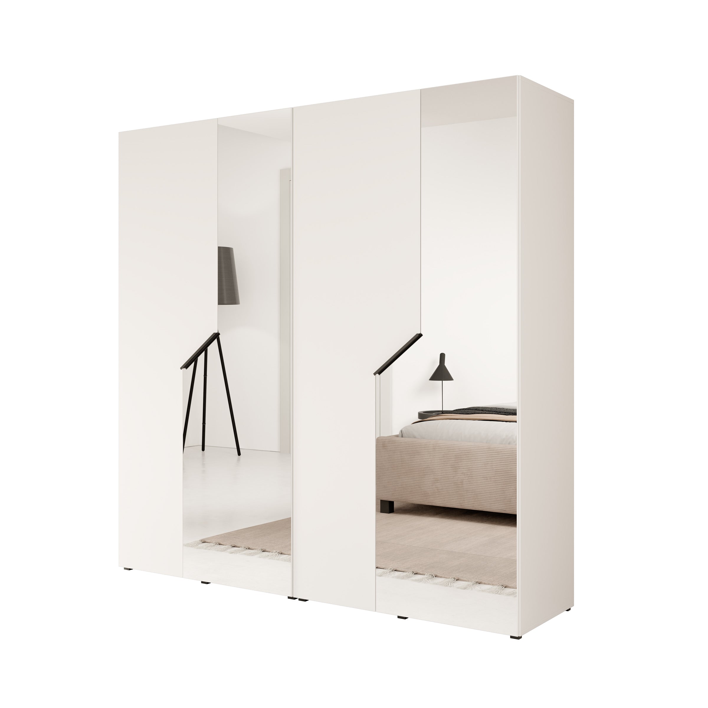 Arena - Kledingkast 4-deurs met spiegel - Wit - 200x50x202 cm