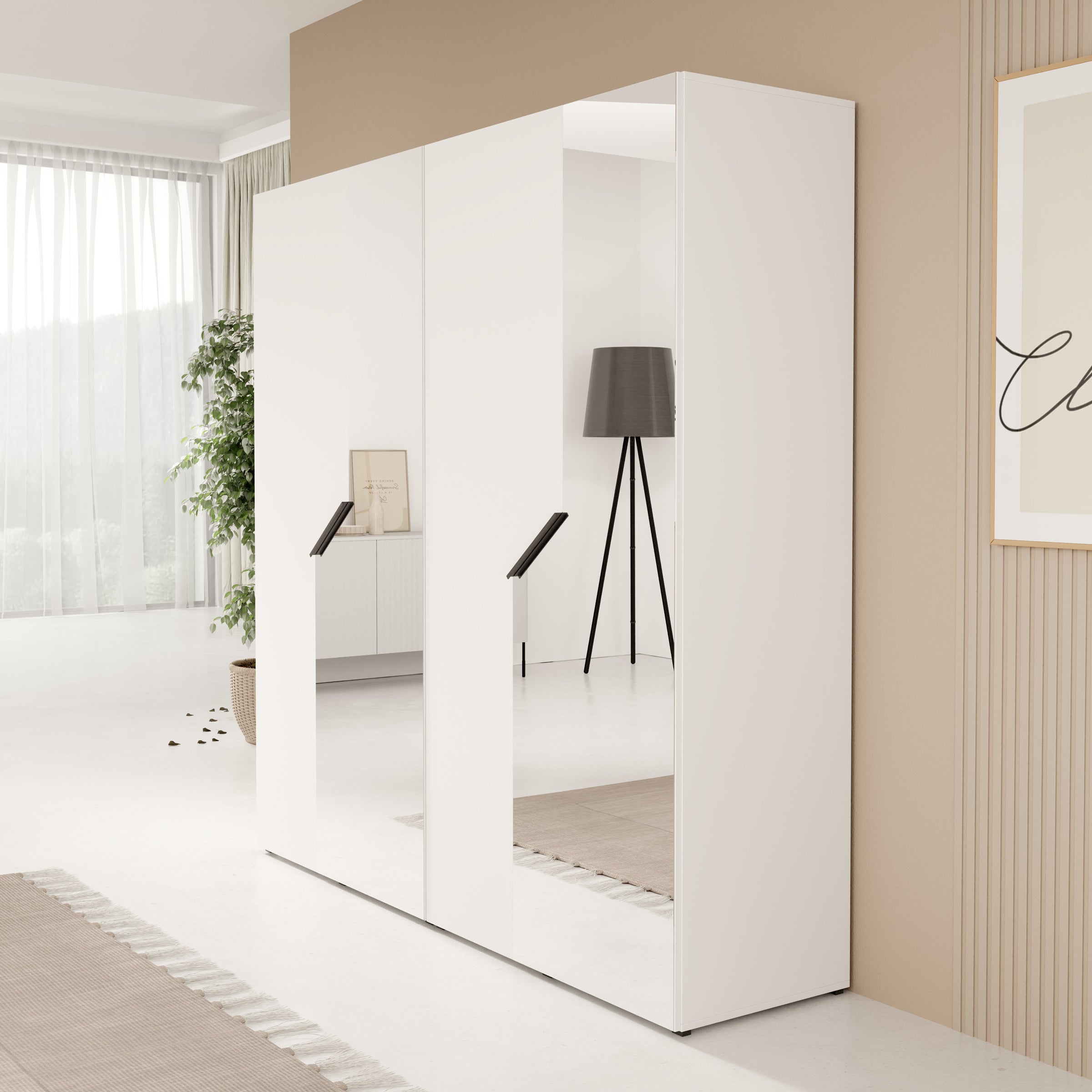 Arena - Kledingkast 4-deurs met spiegel - Wit - 200x50x202 cm