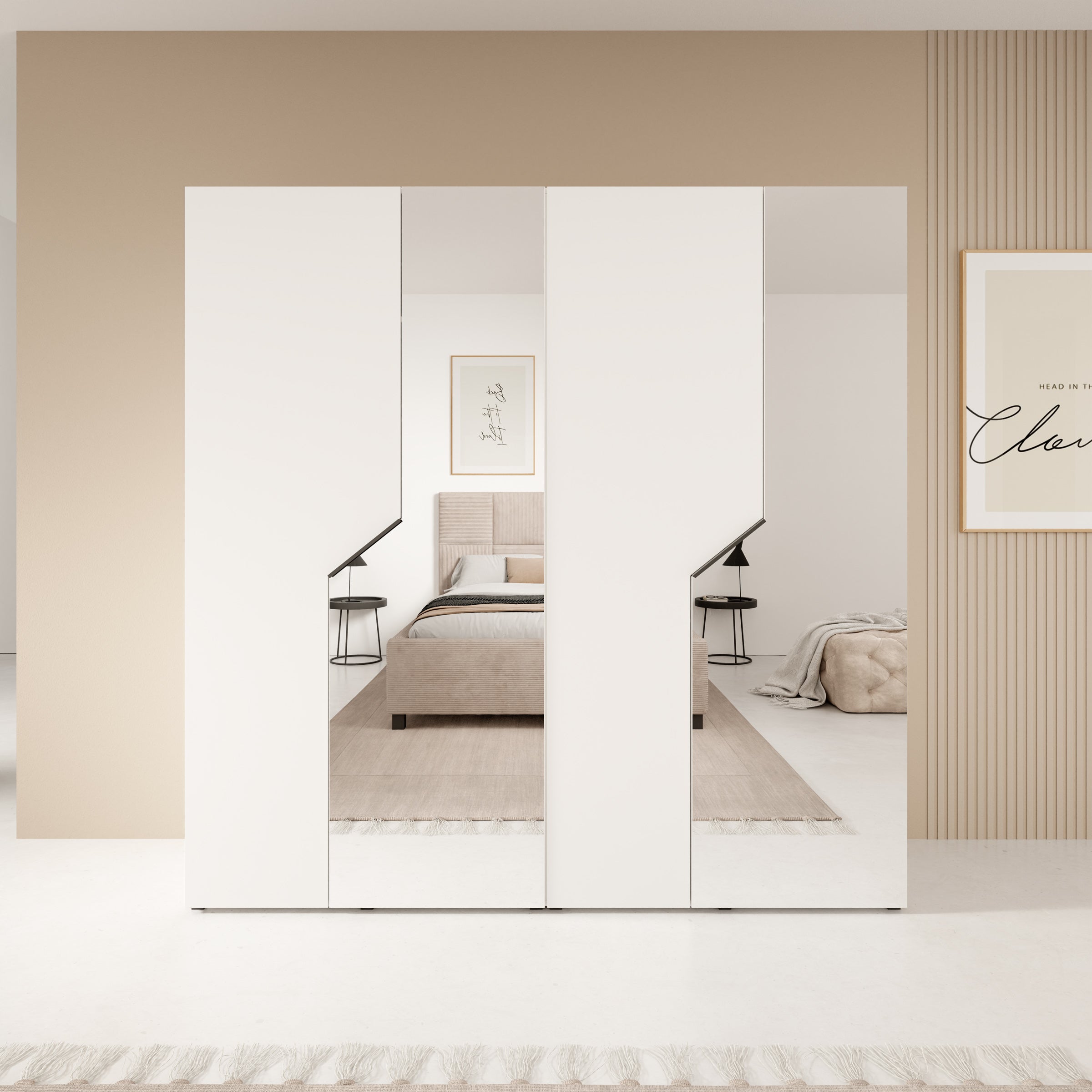 Arena - Kledingkast 4-deurs met spiegel - Wit - 200x50x202 cm