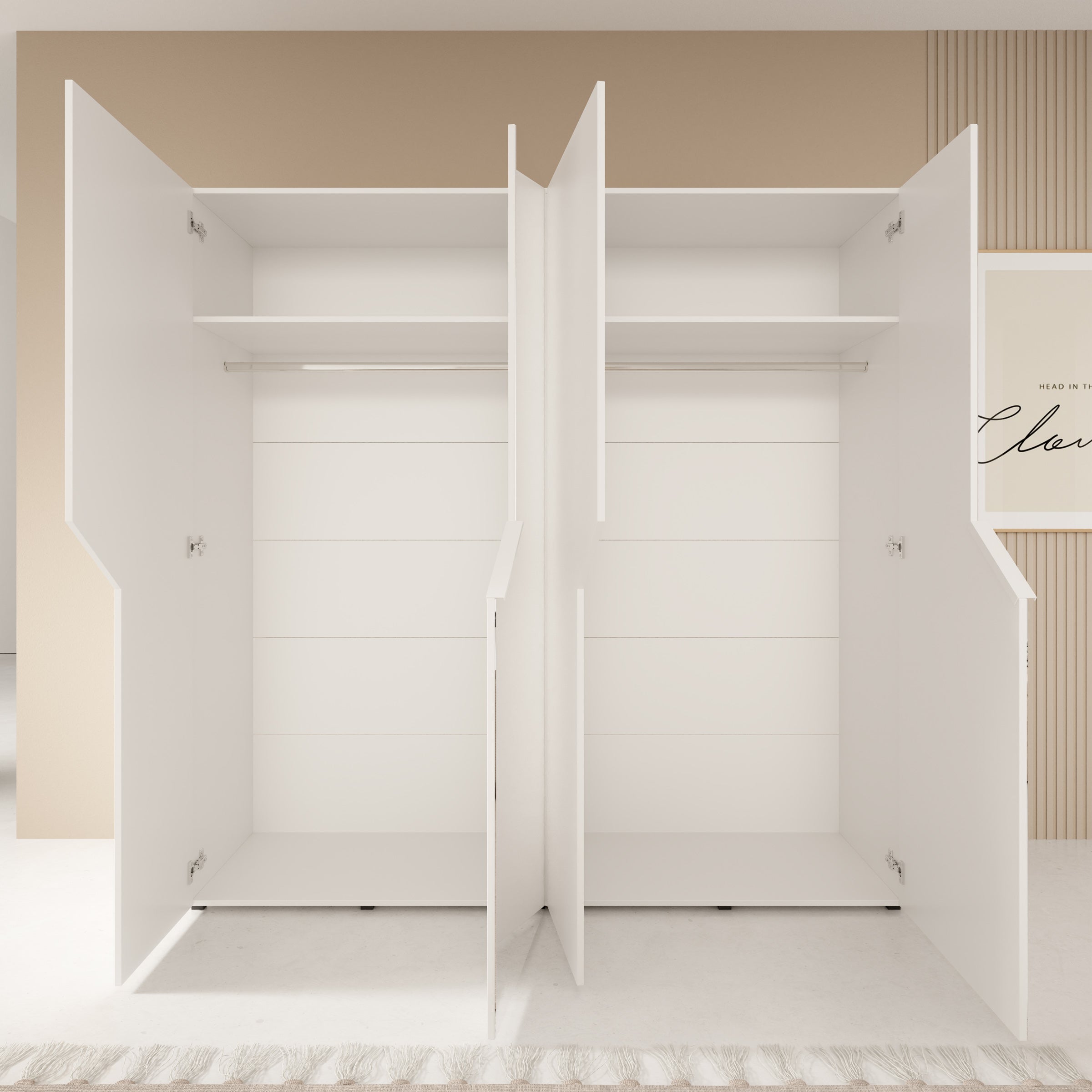 Arena - Kledingkast 4-deurs met spiegel - Wit - 200x50x202 cm