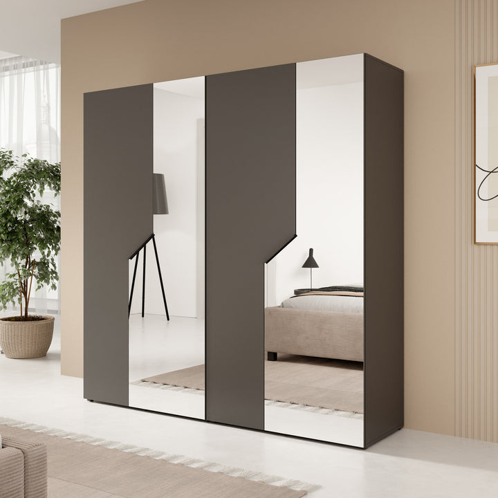 Arena - Kledingkast 4-deurs met spiegel - Zwart - 200x50x202 cm