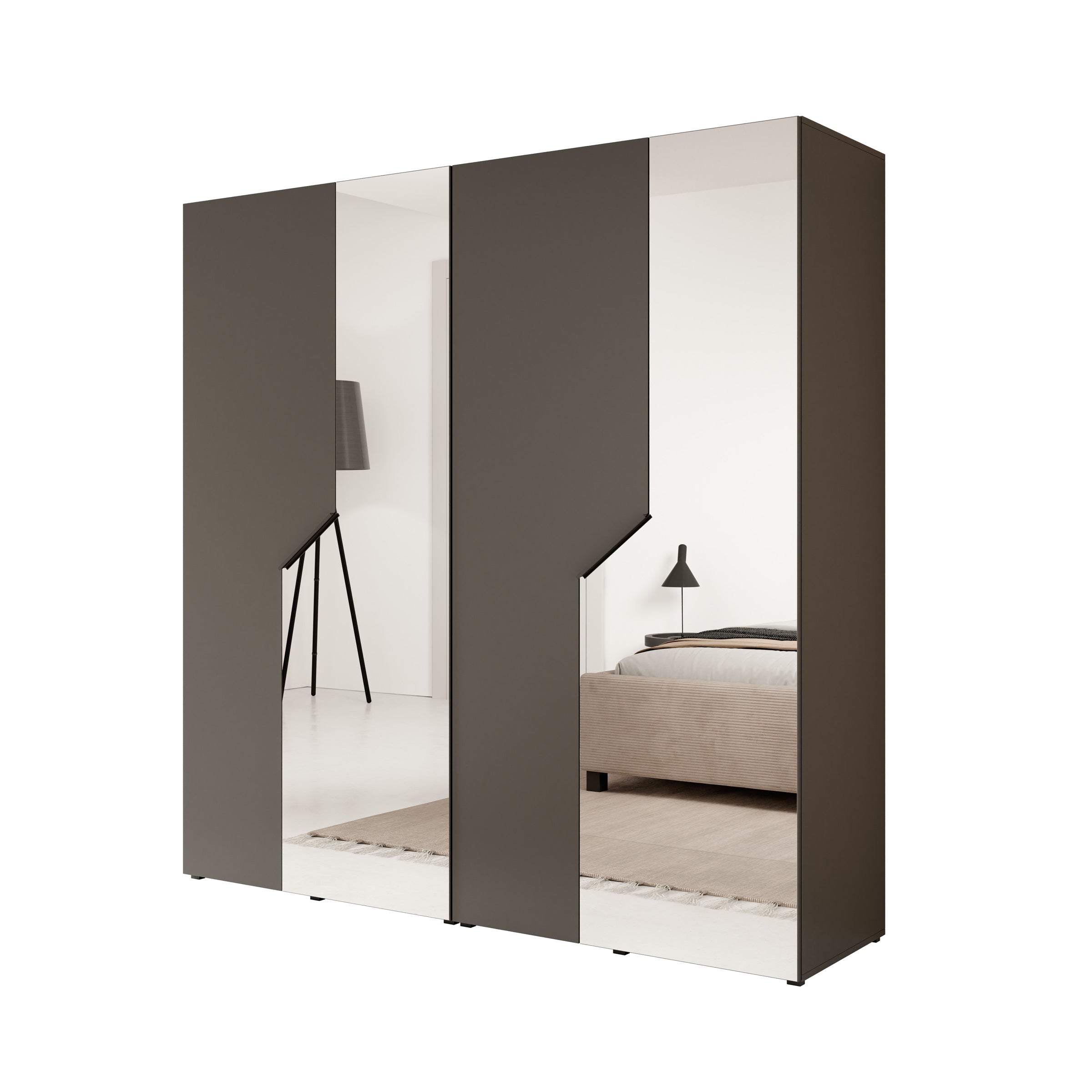 Arena - Kledingkast 4-deurs met spiegel - Zwart - 200x50x202 cm