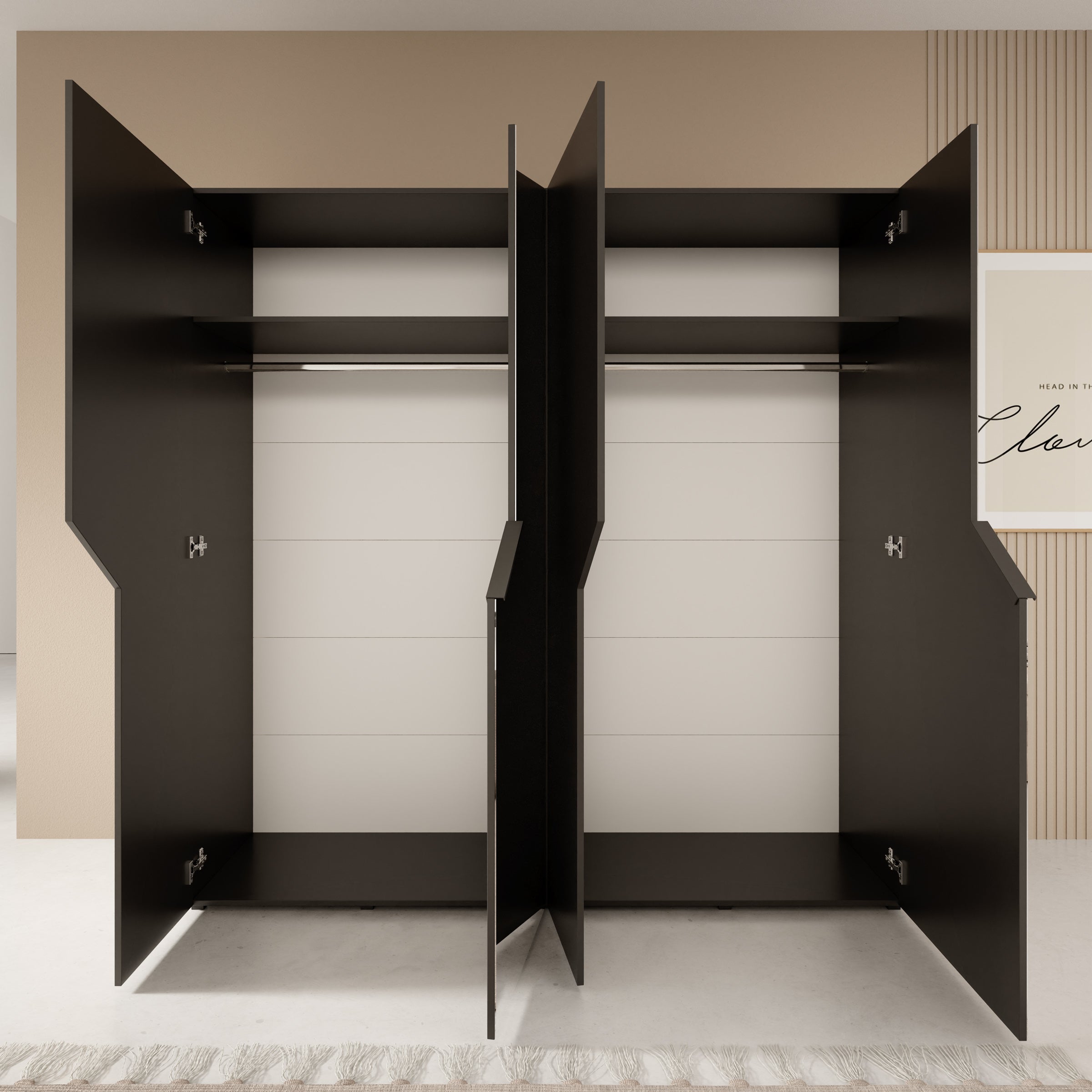 Arena - Kledingkast 4-deurs met spiegel - Zwart - 200x50x202 cm