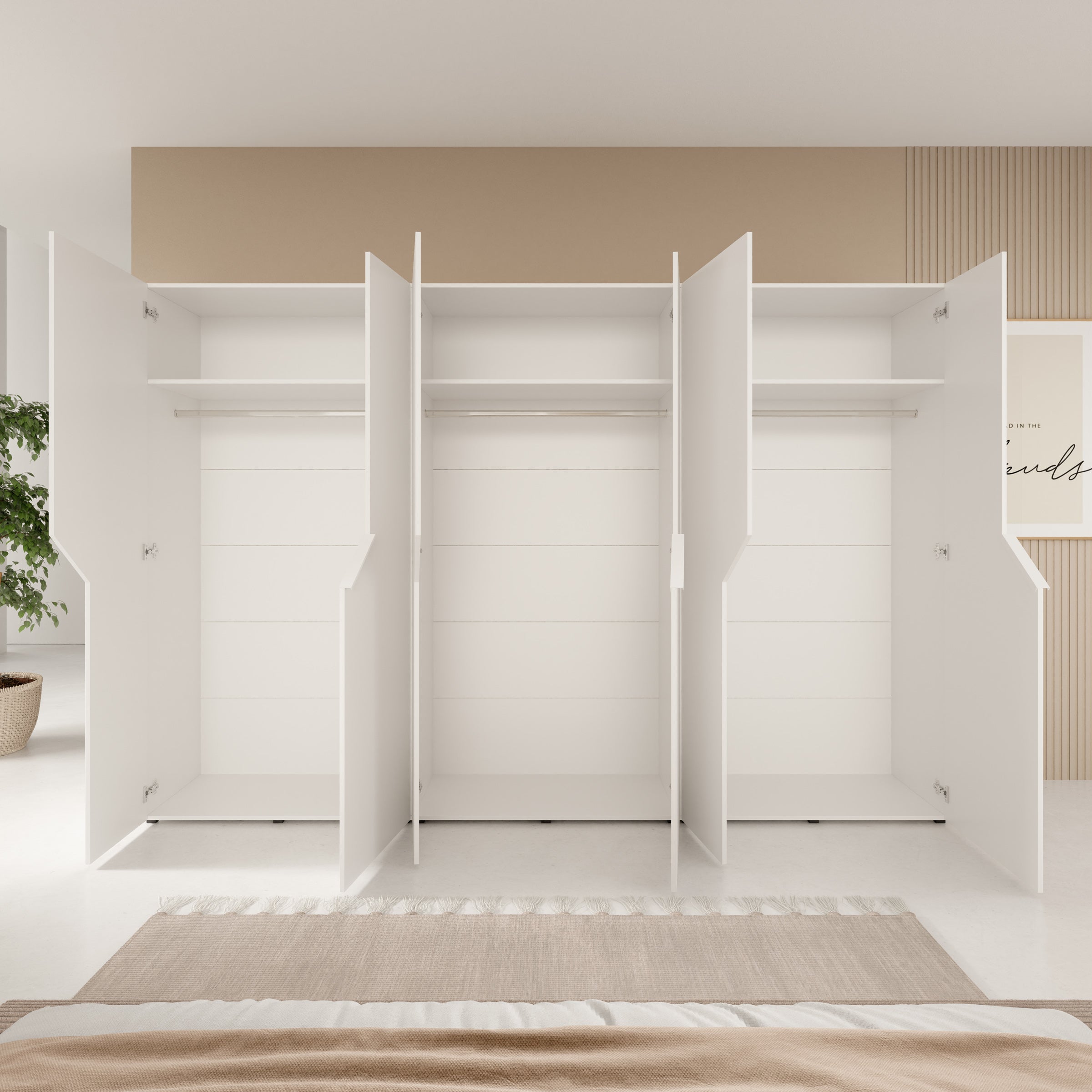 Arena - Kledingkast 6-deurs - Wit - 300x50x202 cm