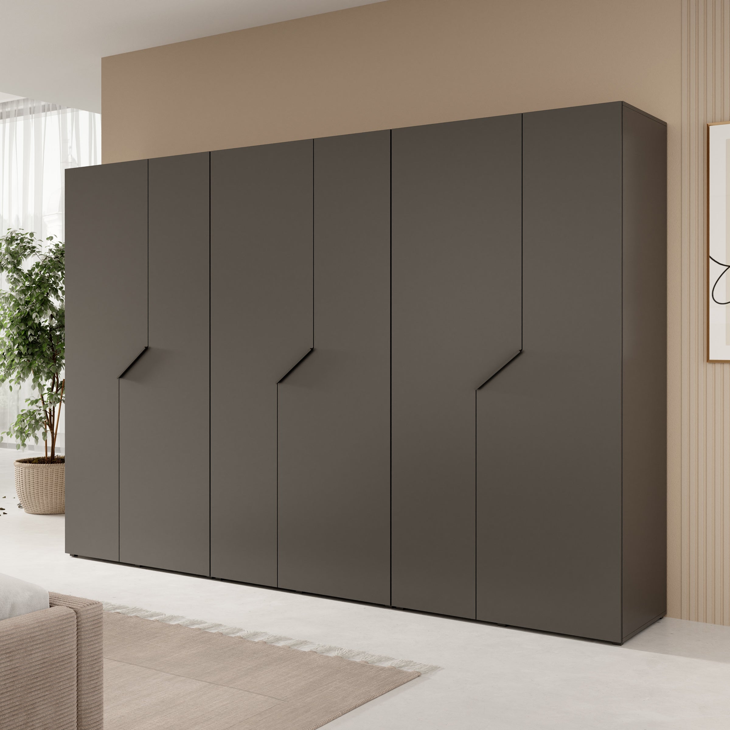 Arena - Kledingkast 6-deurs - Zwart - 300x50x202 cm