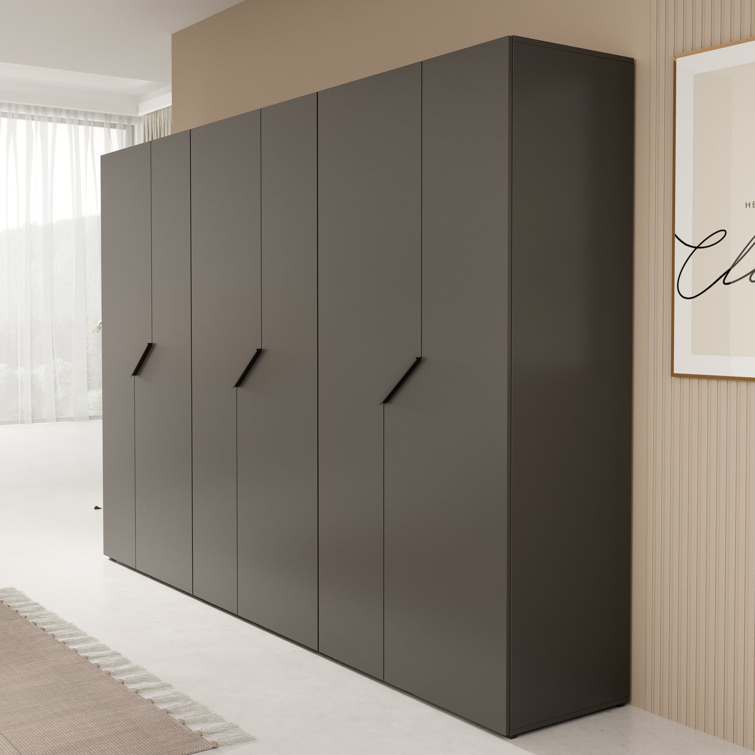Arena - Kledingkast 6-deurs - Zwart - 300x50x202 cm