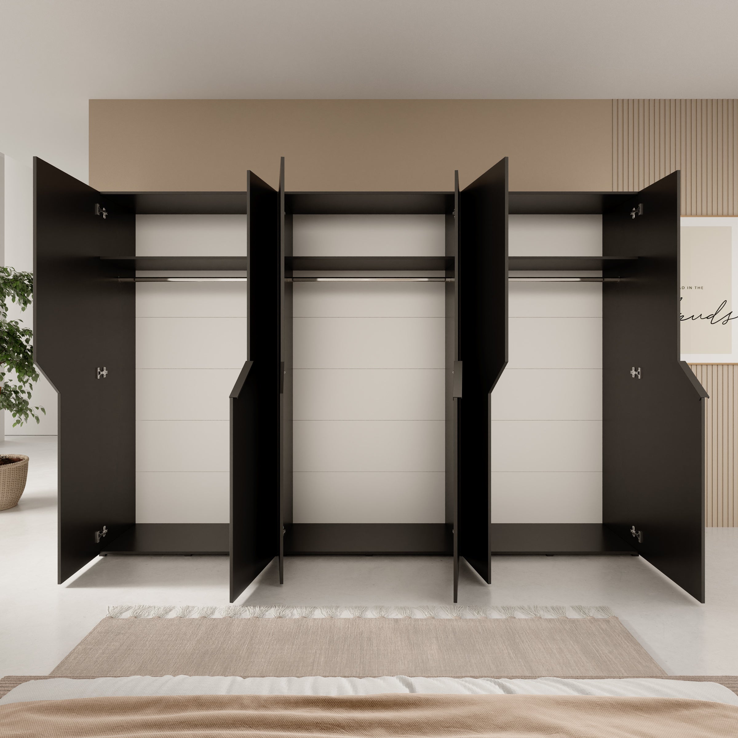Arena - Kledingkast 6-deurs - Zwart - 300x50x202 cm