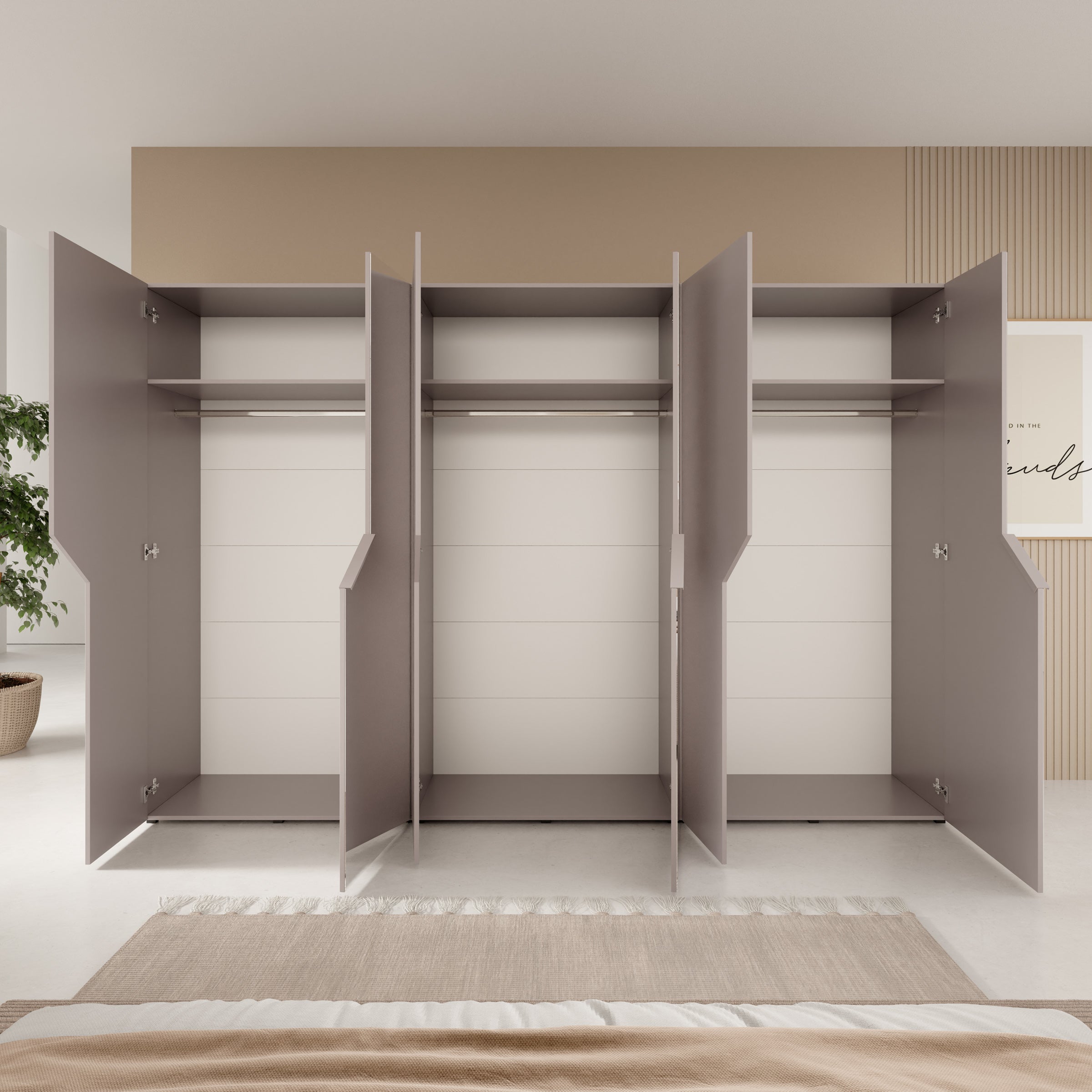 Arena - Kledingkast 6-deurs met spiegel - Beige - 300x50x202 cm