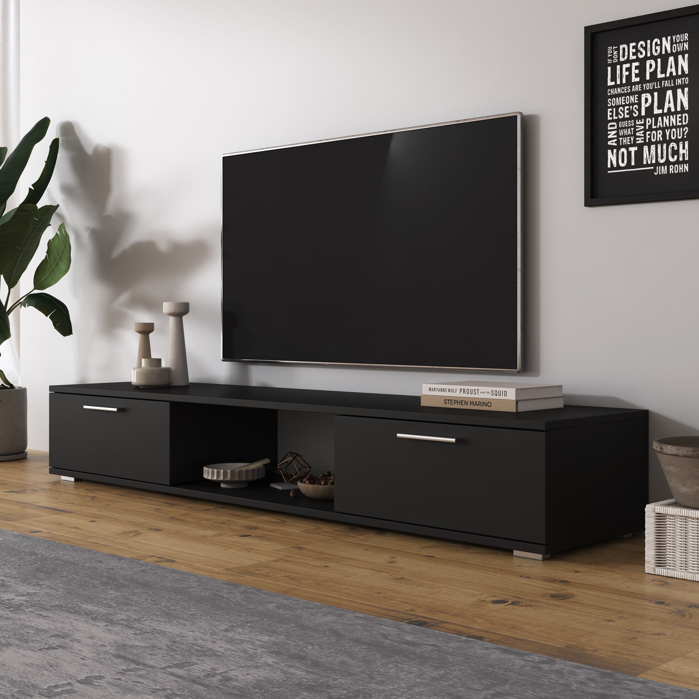 Arkansas - TV-Meubel - Zwart - 176x40x28 cm