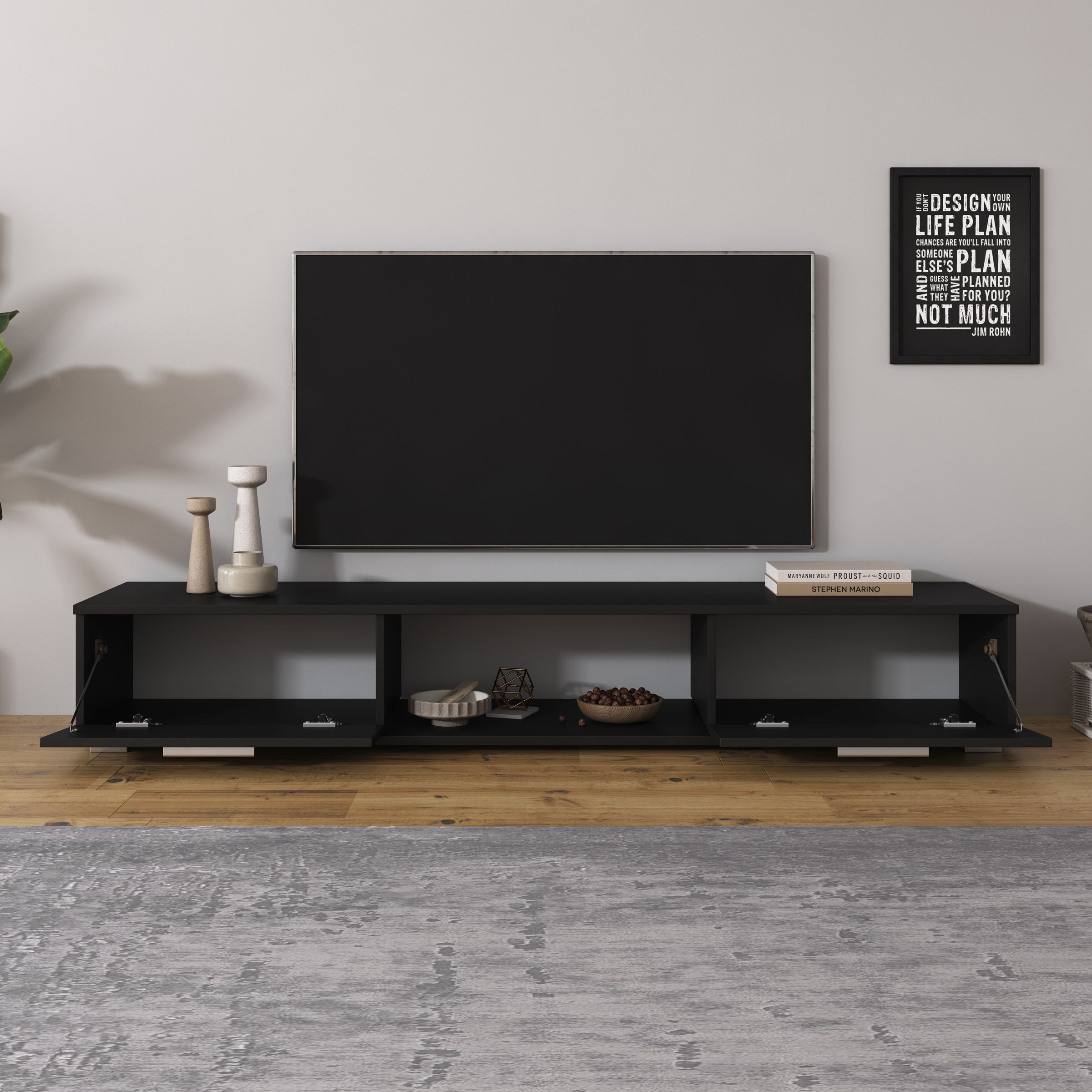 Arkansas - TV-Meubel - Zwart - 176x40x28 cm