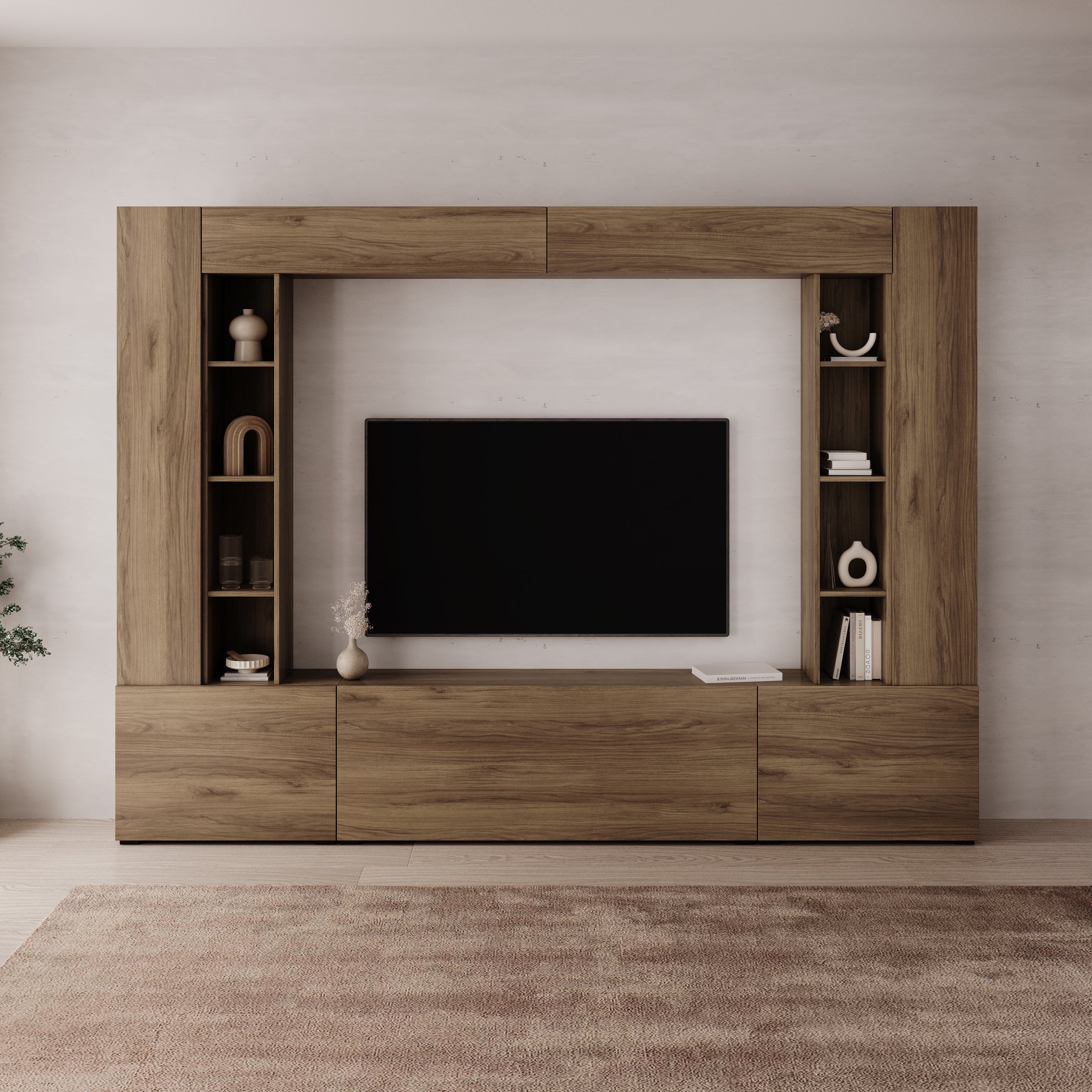 Arlo - Wandmeubel - Eikenpatroon - 261x29x194 cm