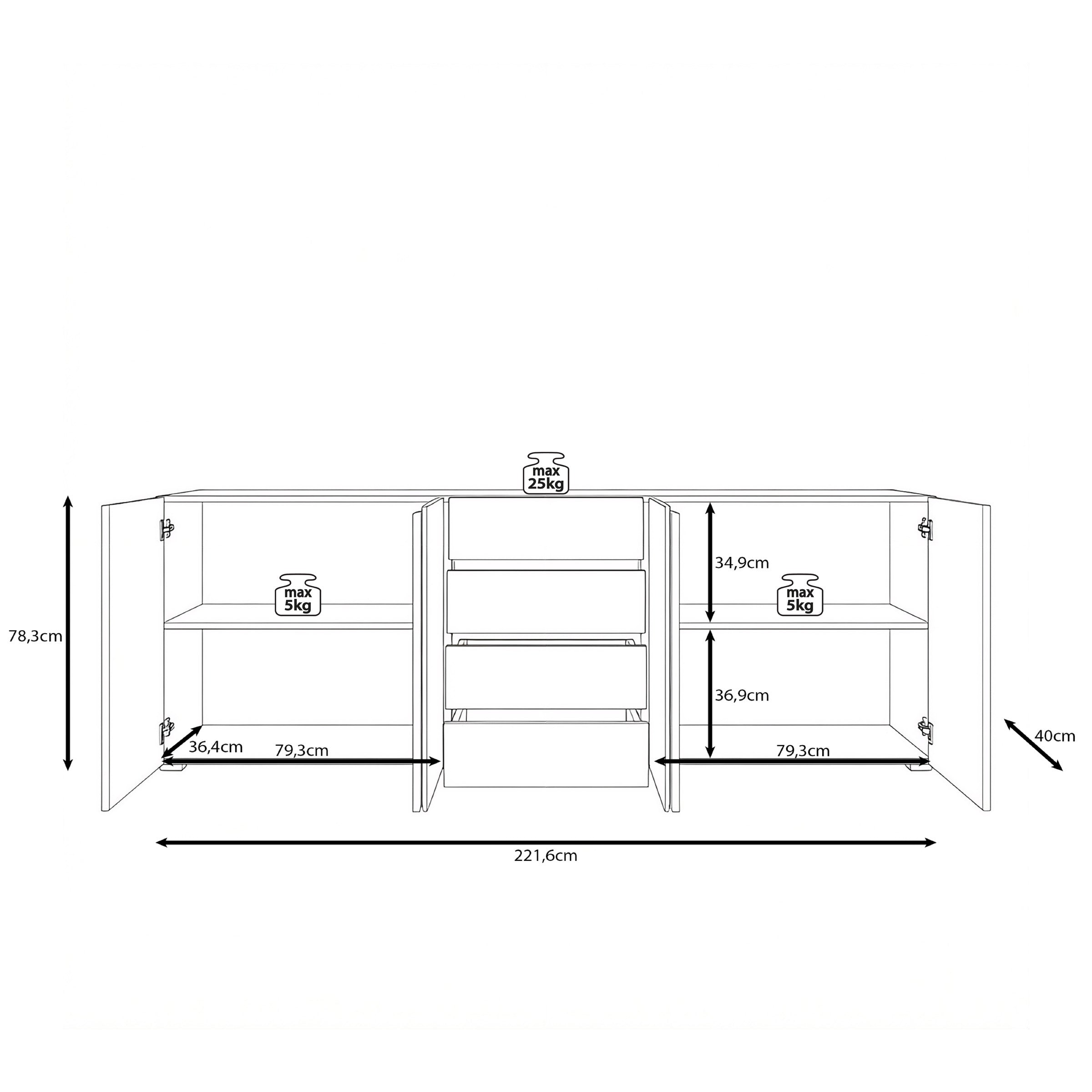 Aroji - Dressoir - Wit - 222x40x78 cm