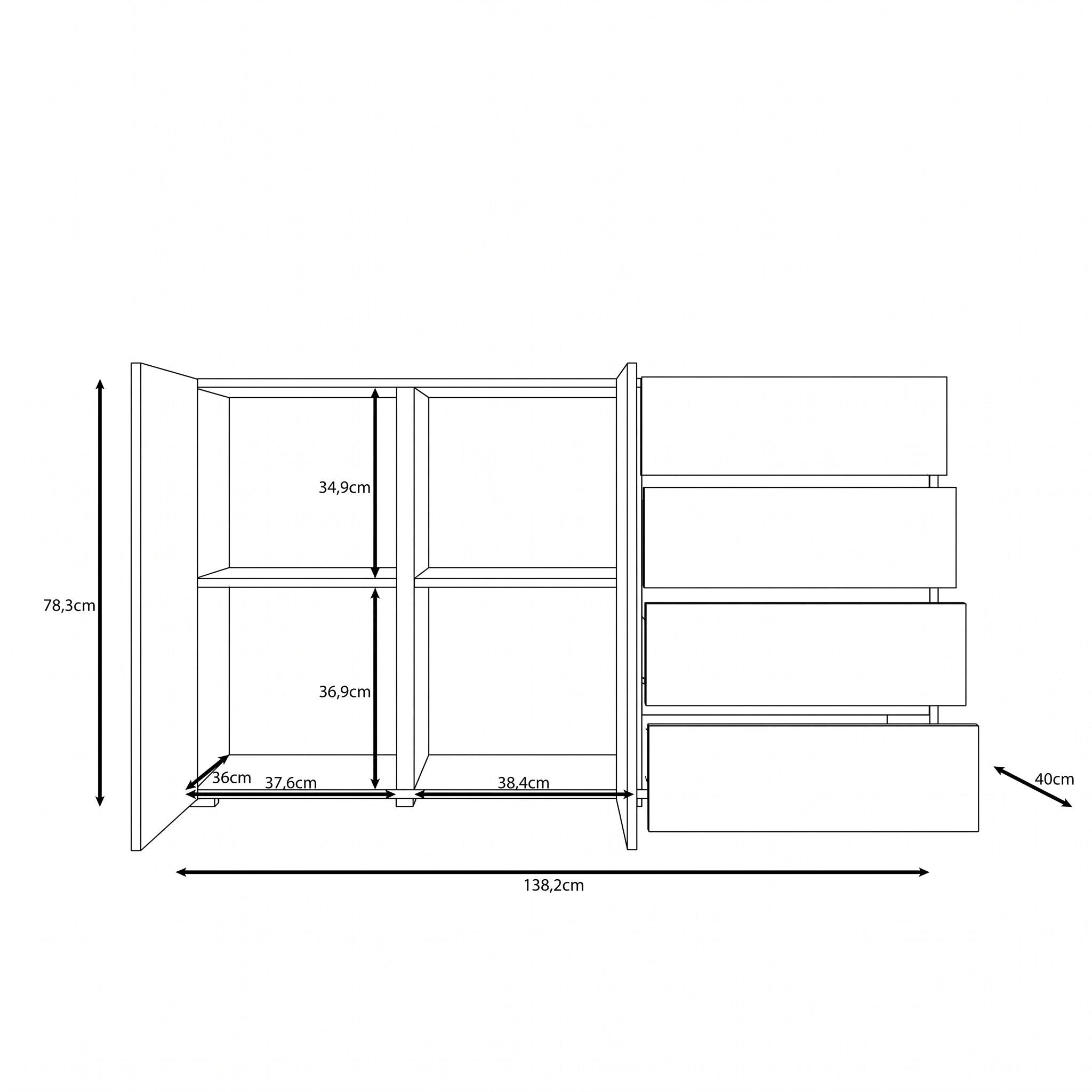 Aroji - Dressoir - Zwart - 138x40x78 cm