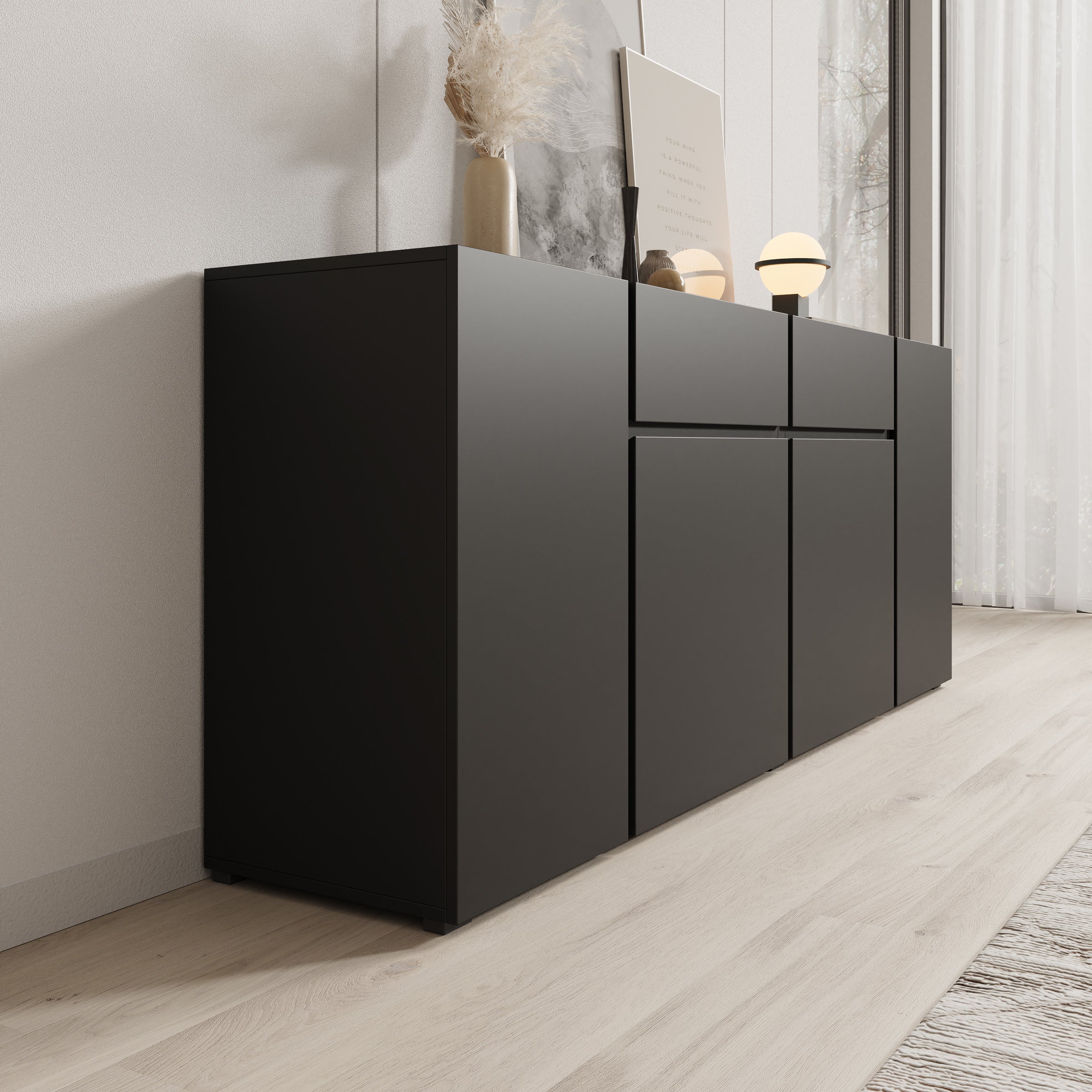 Aroji - Dressoir - Zwart - 195x40x78 cm