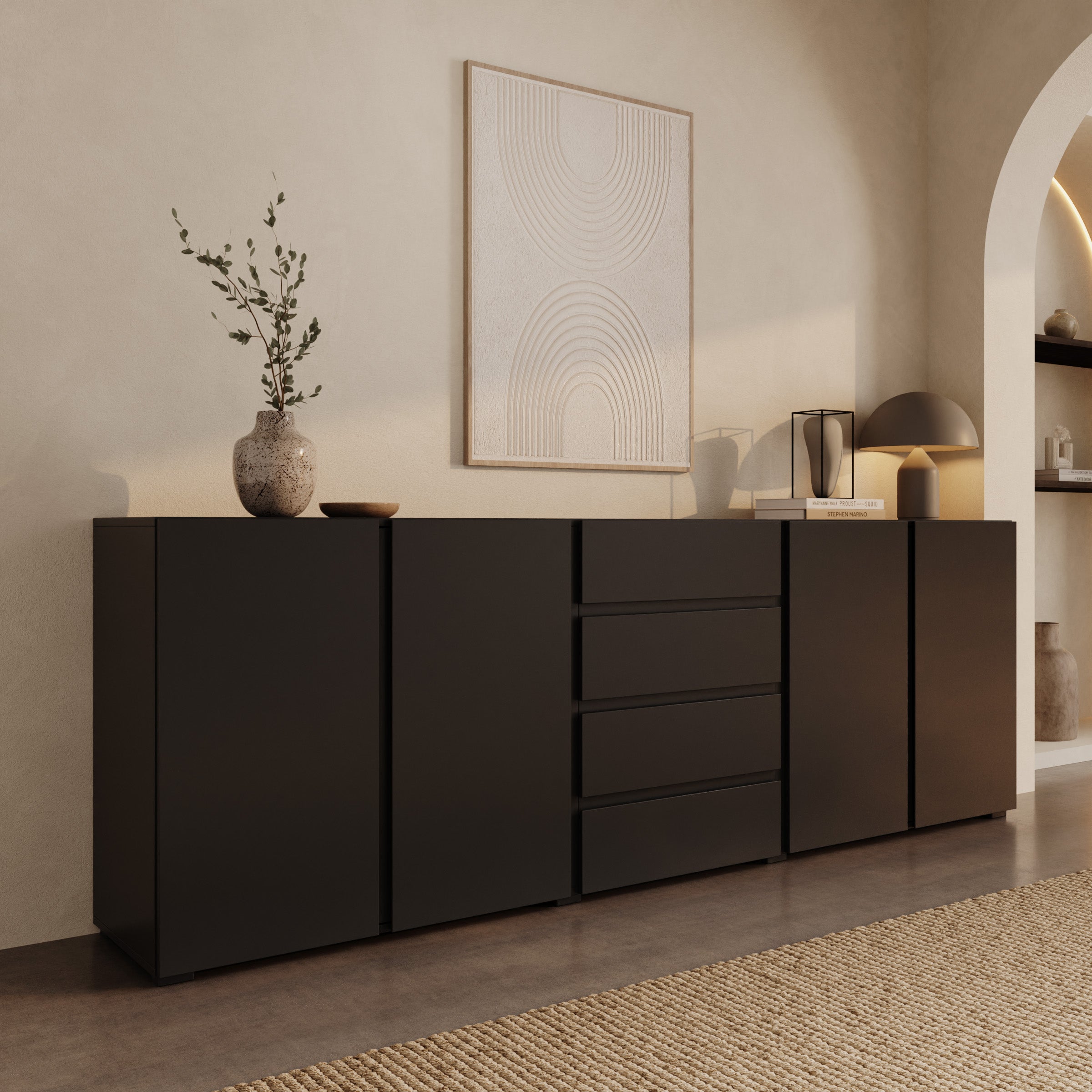 Aroji - Dressoir - Zwart - 222x40x78 cm