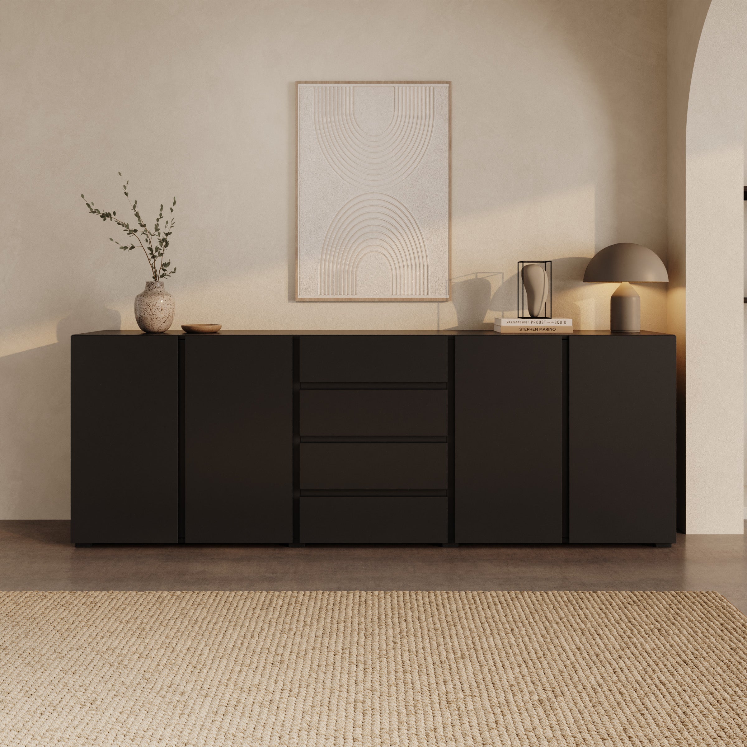 Aroji - Dressoir - Zwart - 222x40x78 cm