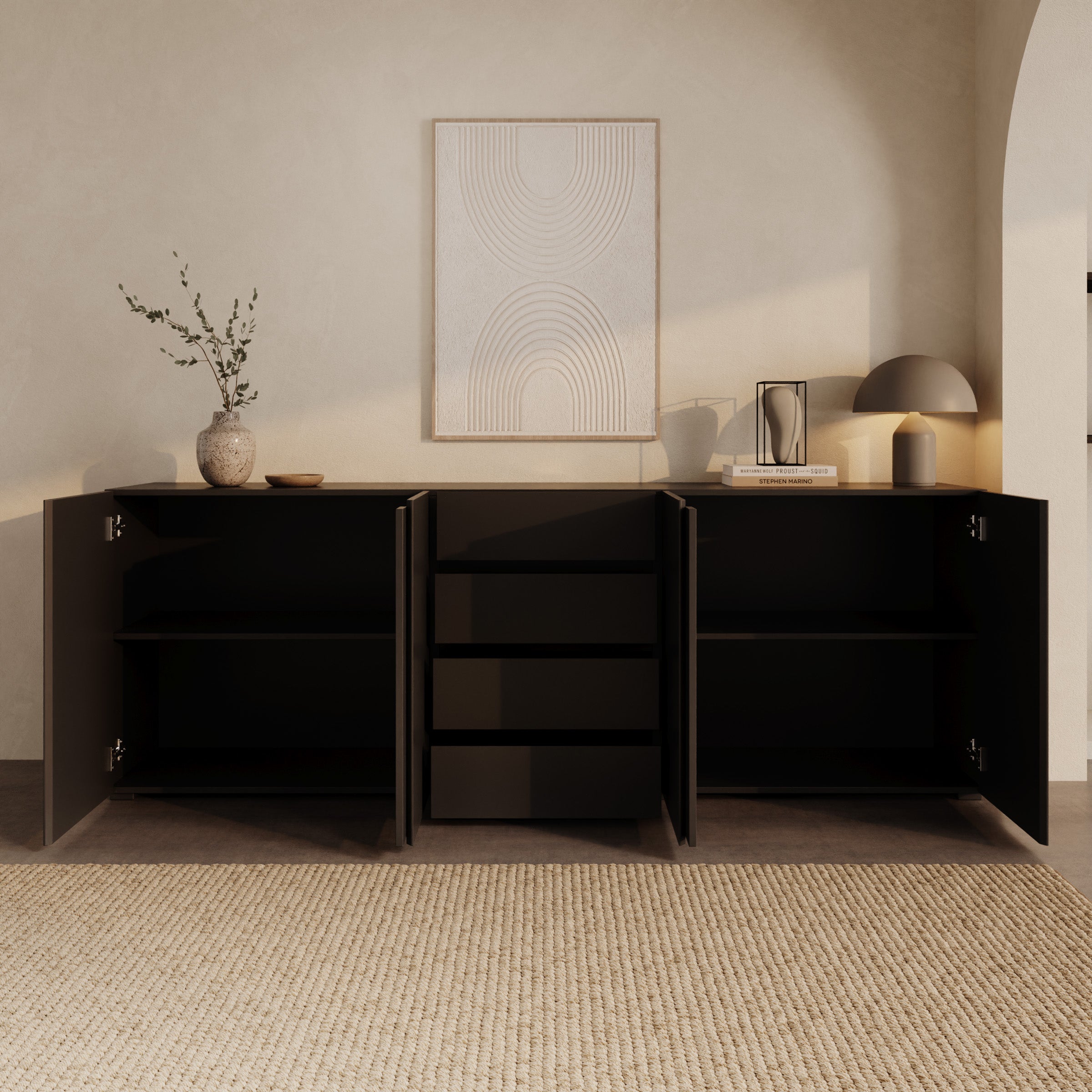 Aroji - Dressoir - Zwart - 222x40x78 cm