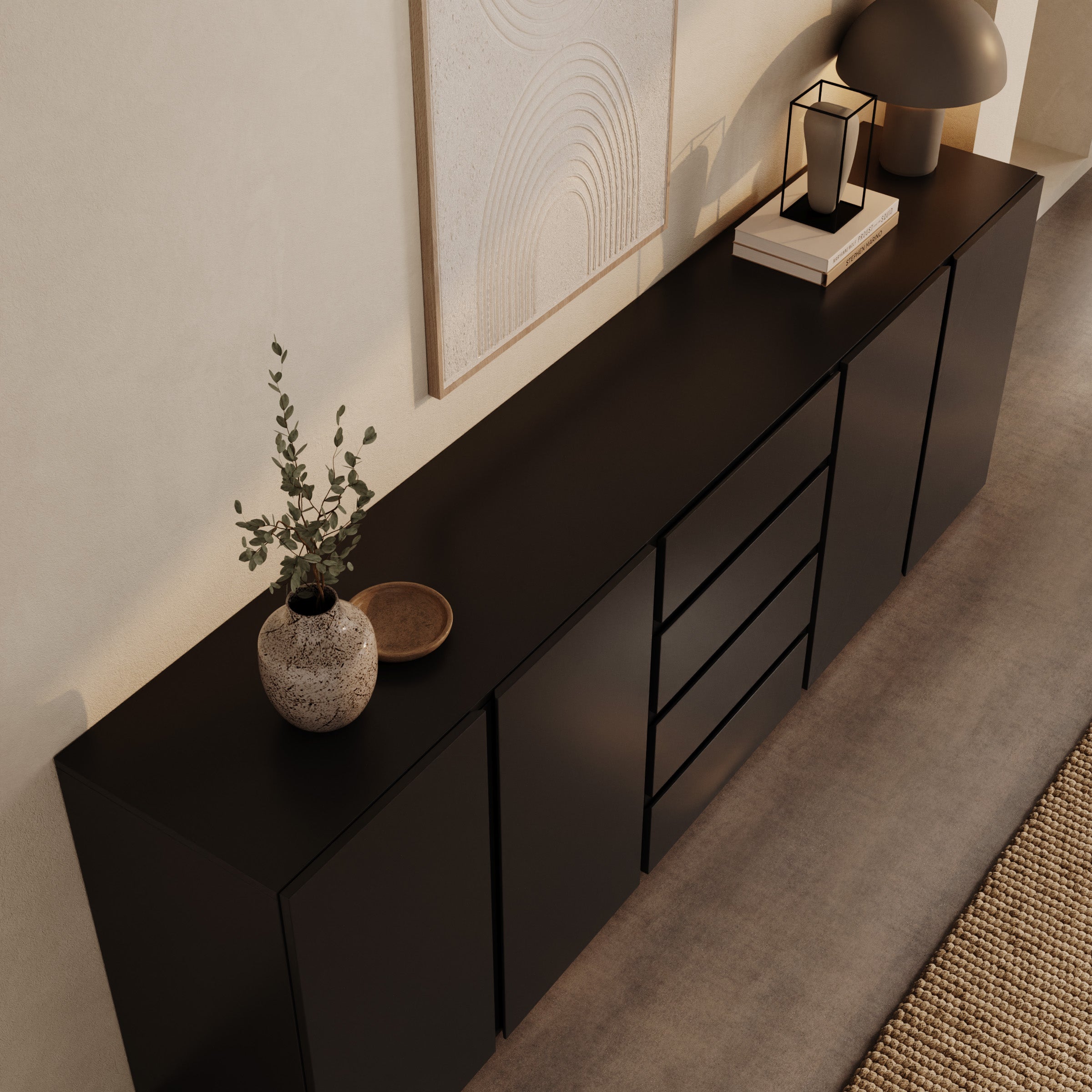 Aroji - Dressoir - Zwart - 222x40x78 cm