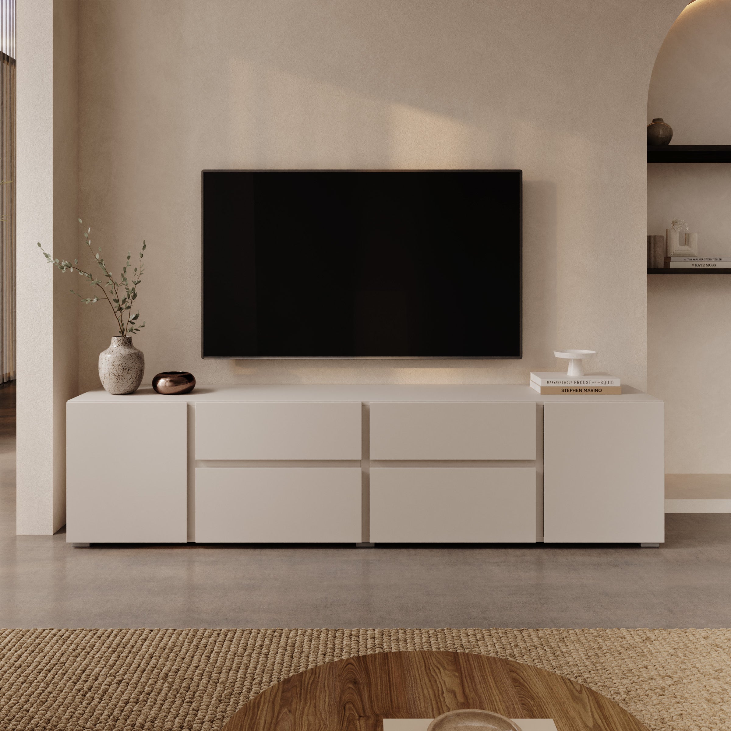 Aroji - TV-Meubel - Beige - 195x40x48 cm