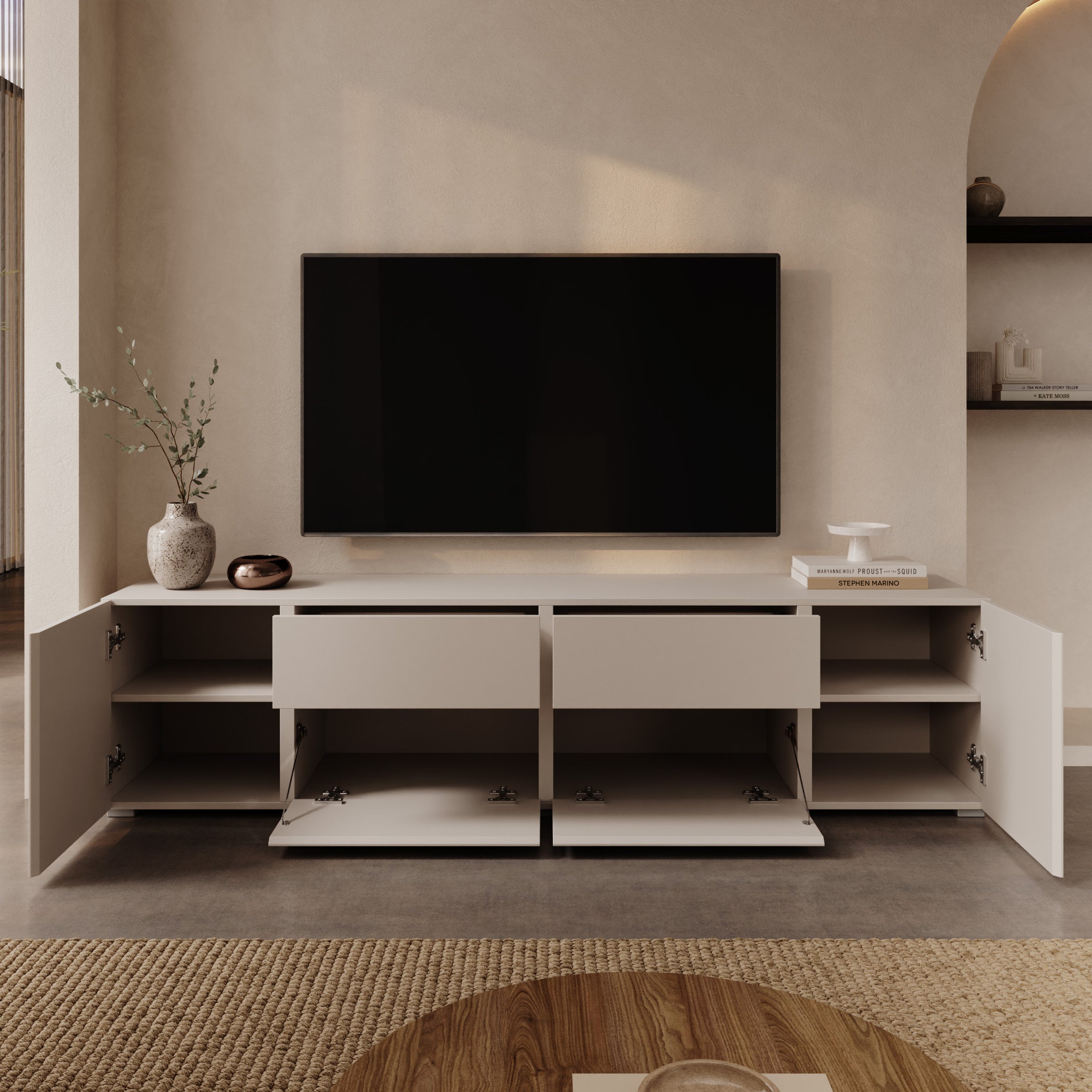 Aroji - TV-Meubel - Beige - 195x40x48 cm