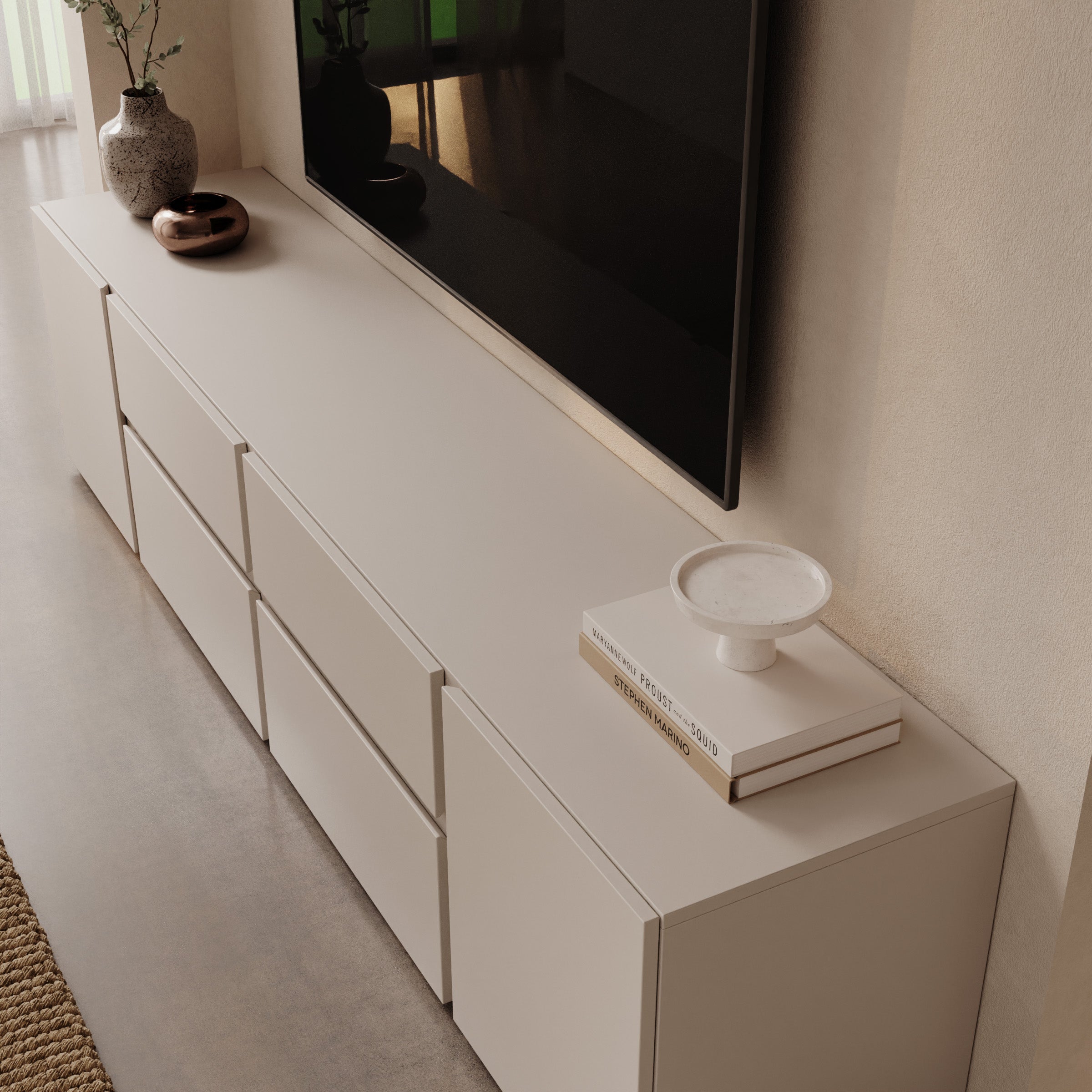 Aroji - TV-Meubel - Beige - 195x40x48 cm