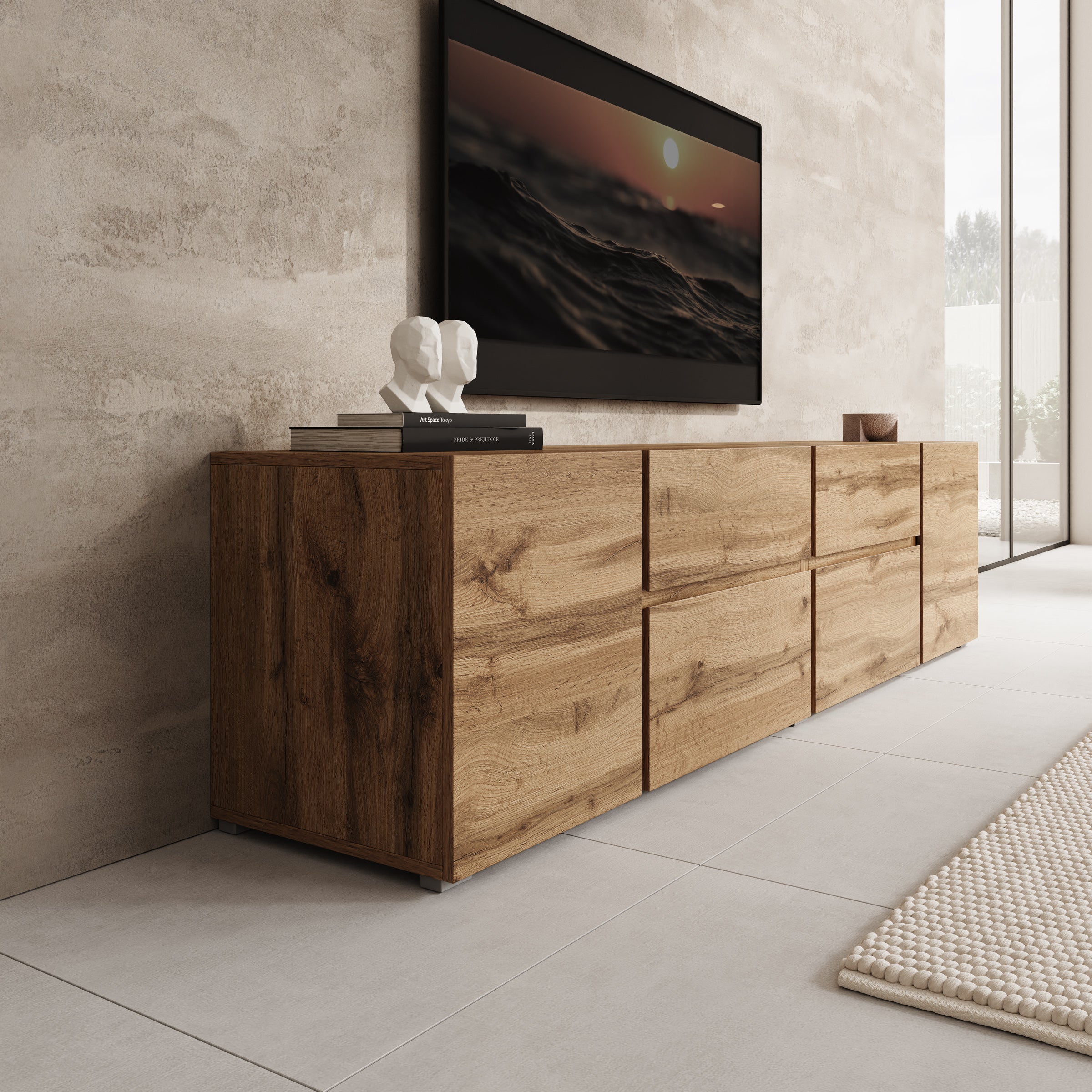 Aroji - TV-Meubel - Eikenpatroon - 195x40x48 cm