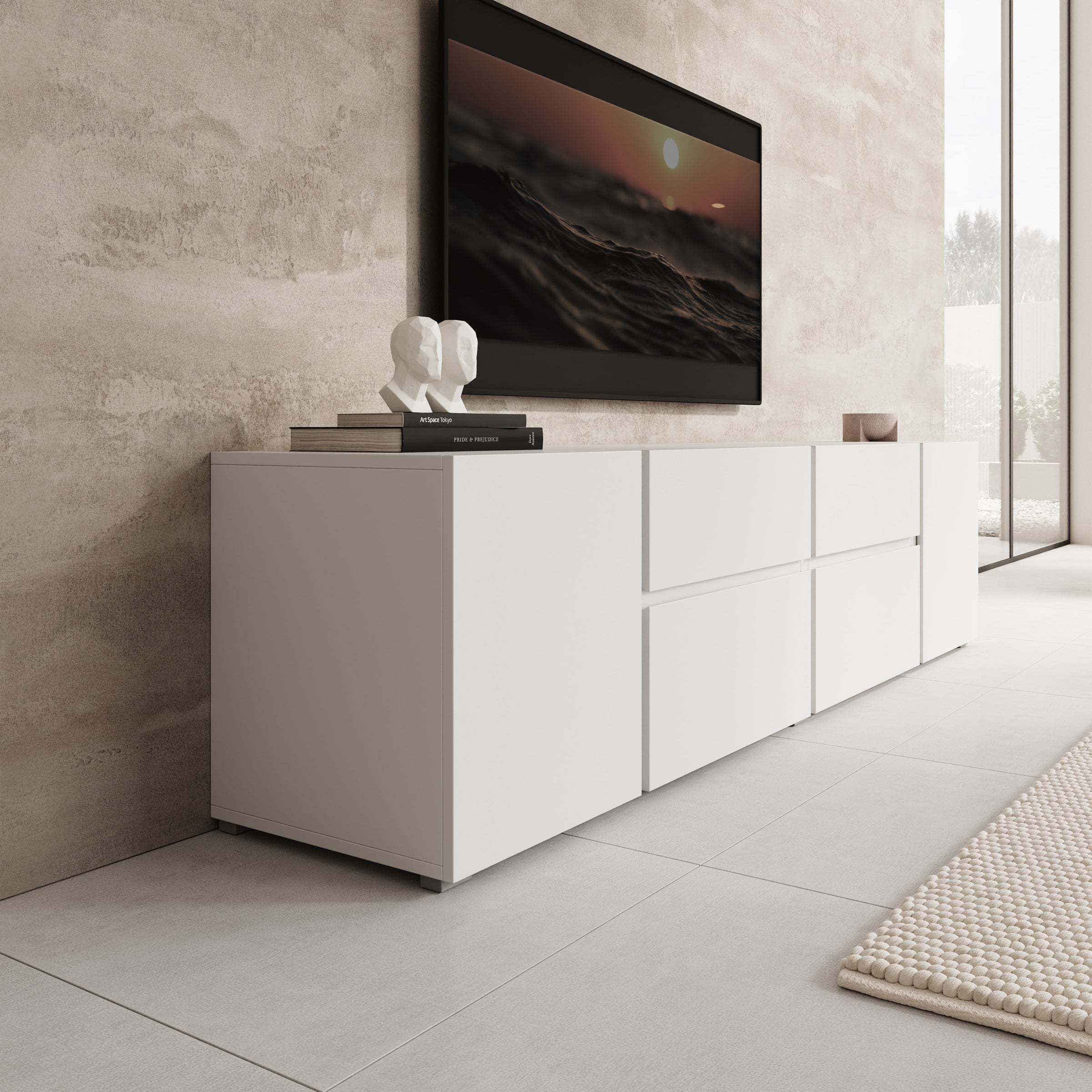 Aroji - TV-Meubel - Wit - 195x40x48 cm