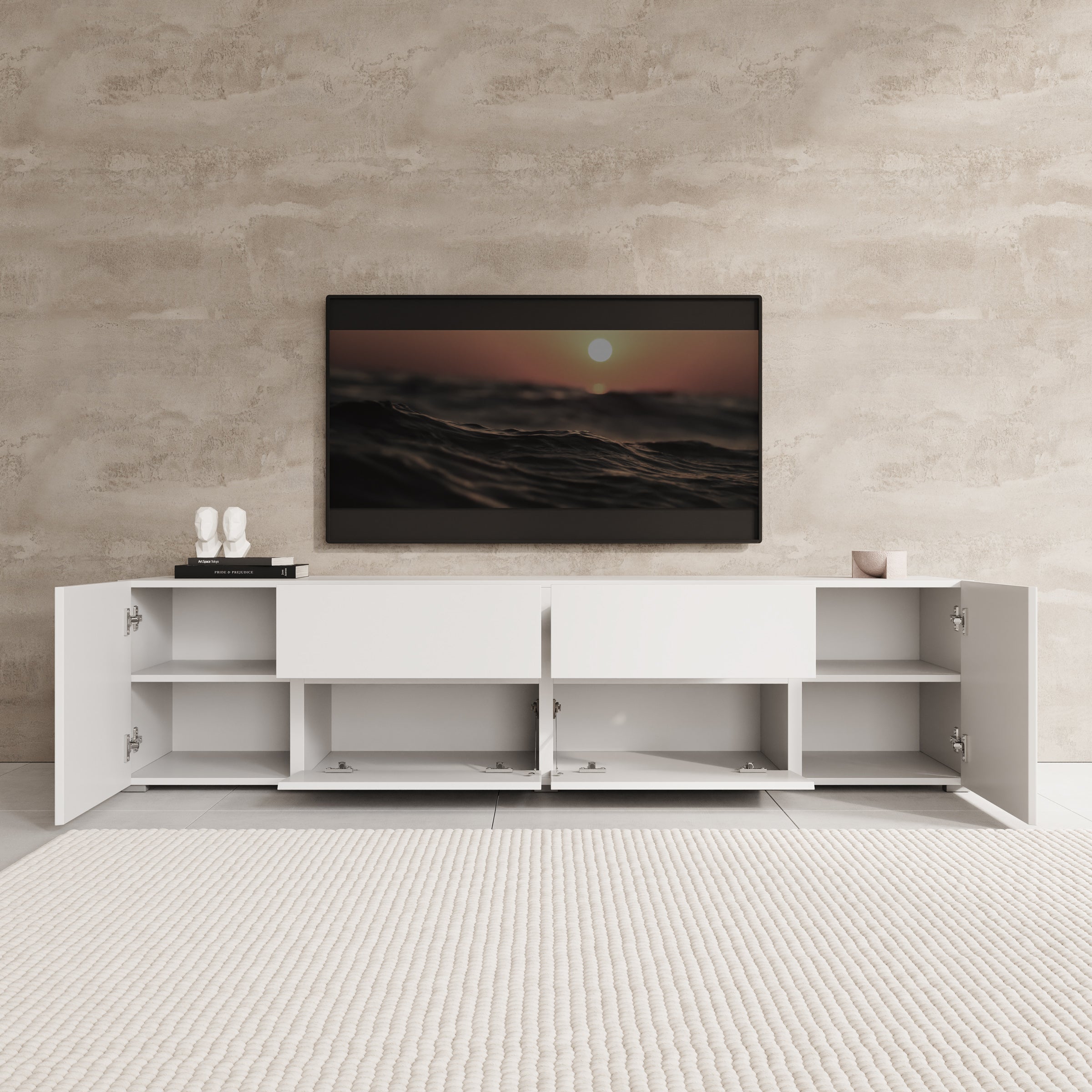 Aroji - TV-Meubel - Wit - 195x40x48 cm