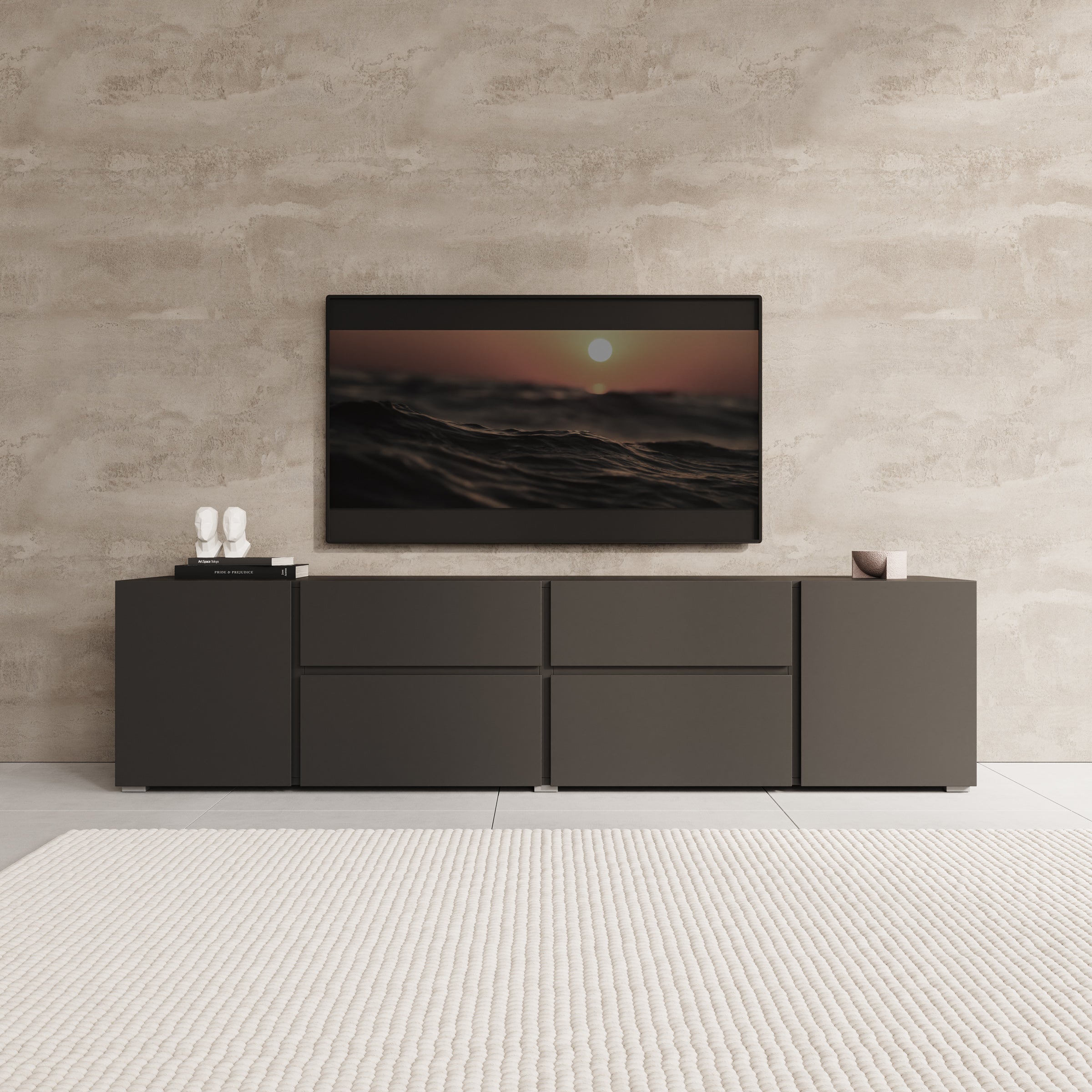 Aroji - TV-Meubel - Zwart - 195x40x48 cm