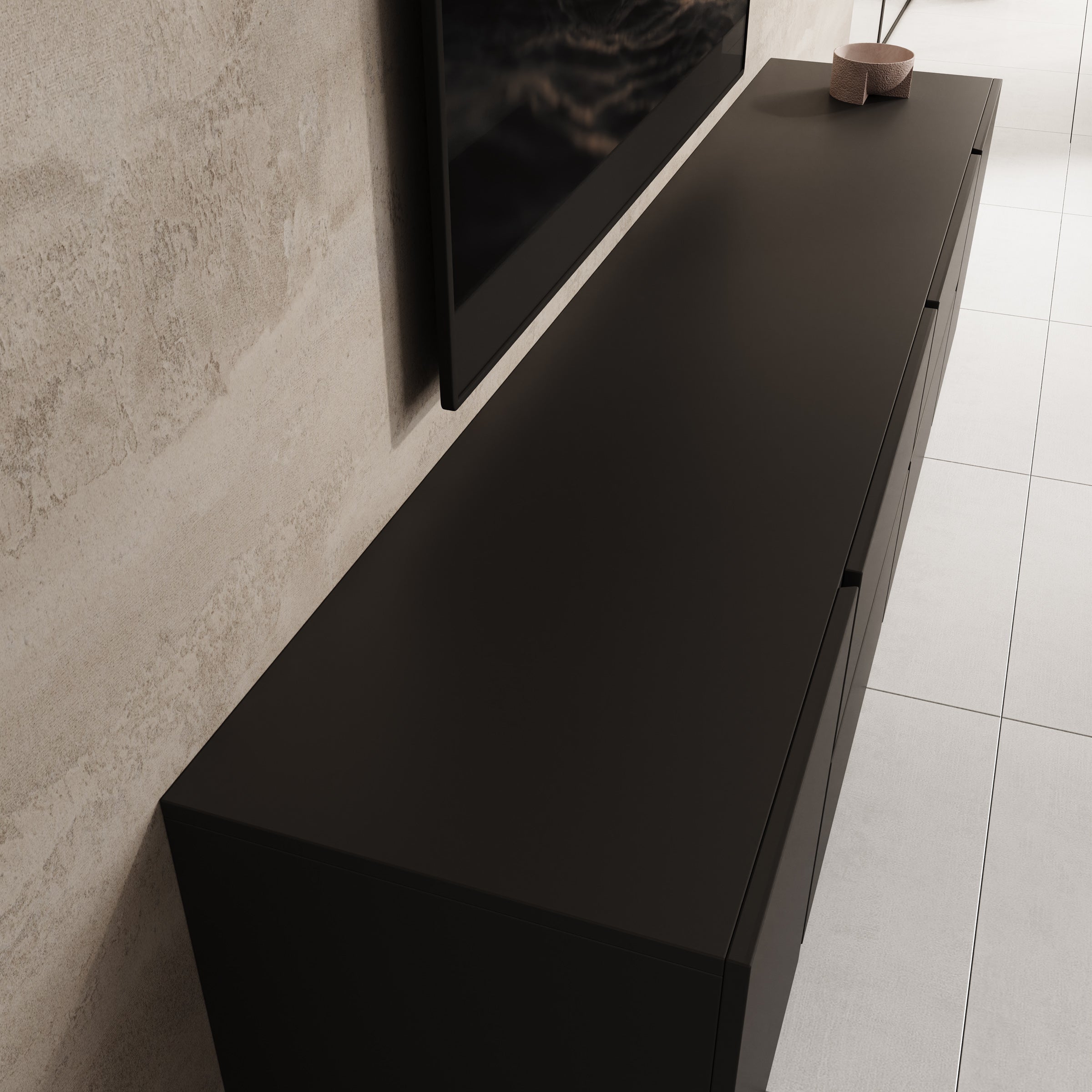 Aroji - TV-Meubel - Zwart - 195x40x48 cm