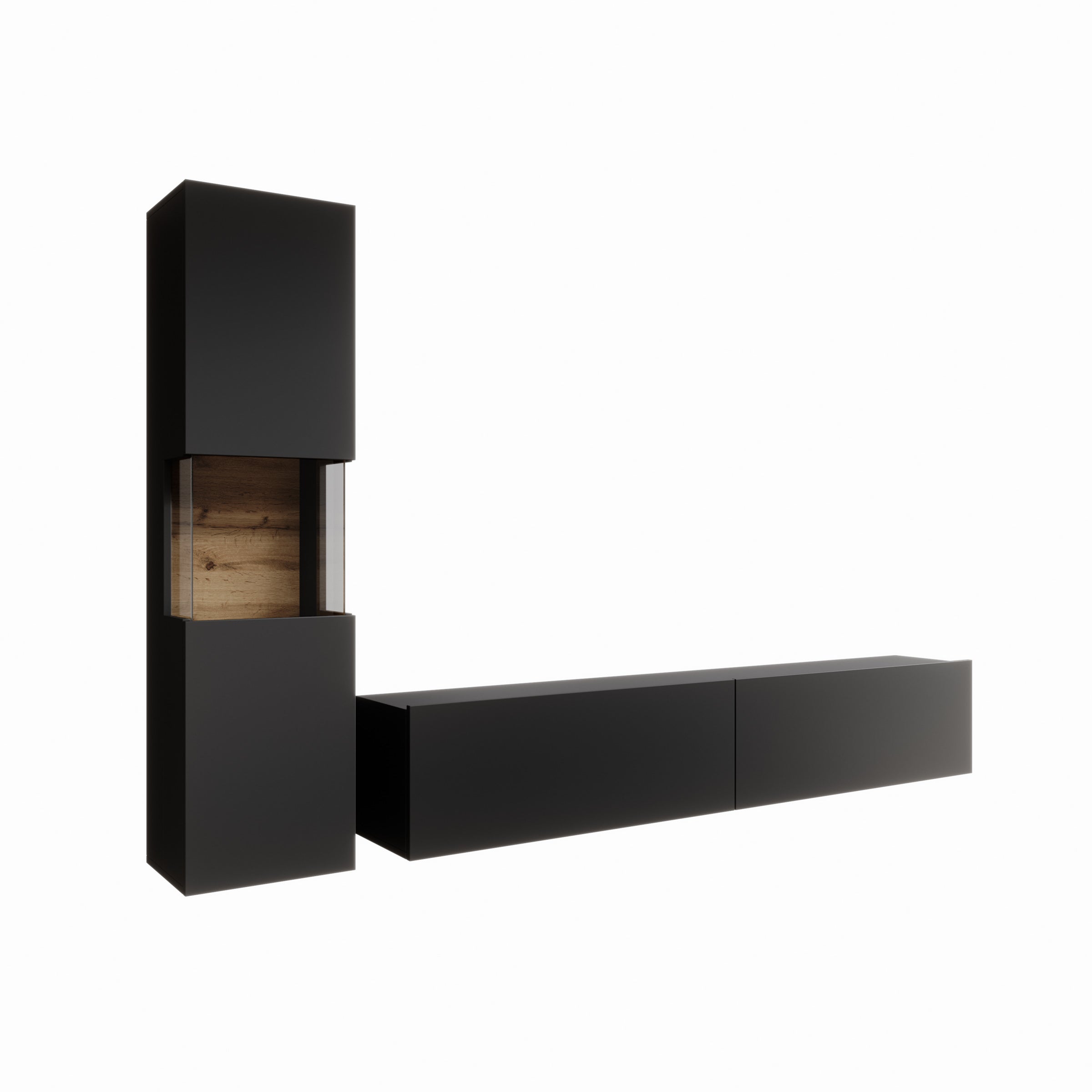 Asilento 1 - Wandmeubel - Zwart - 180x30x33 cm