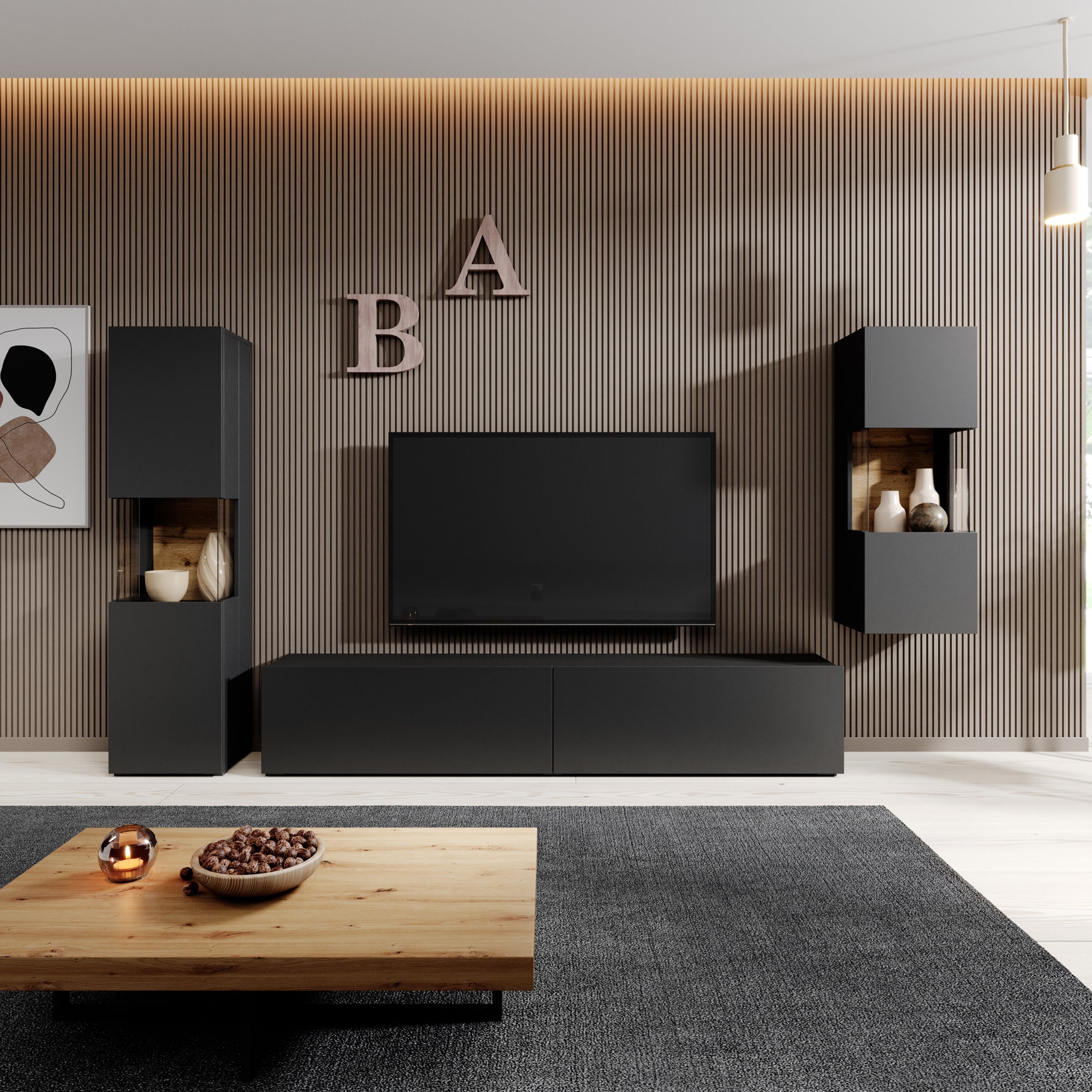 Asilento 2 - Wandmeubel - Zwart - 180x30x33 cm
